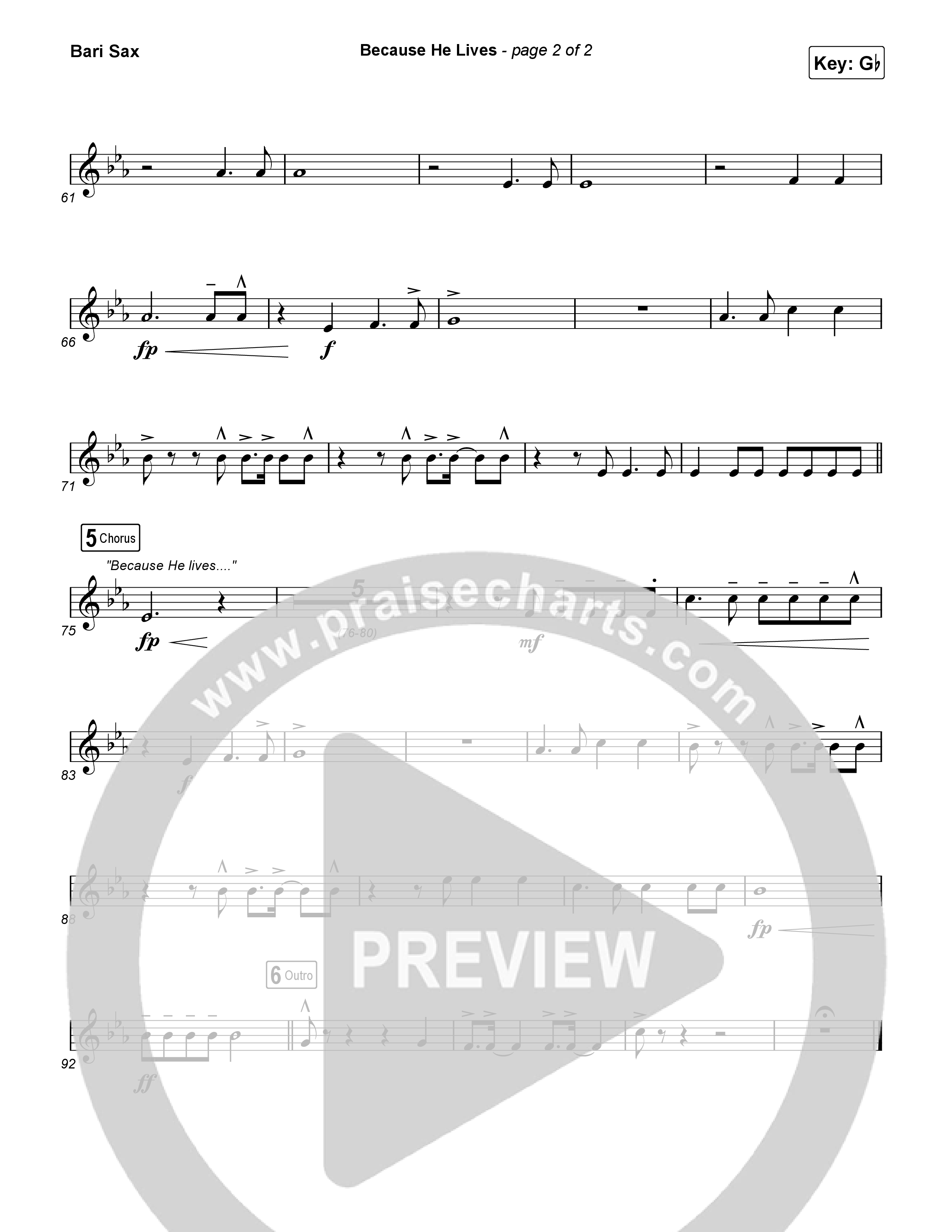 Because He Lives Bari Sax (Rock Springs Worship / Arr. Matt Summers / Arr. Amber Balltzglier)