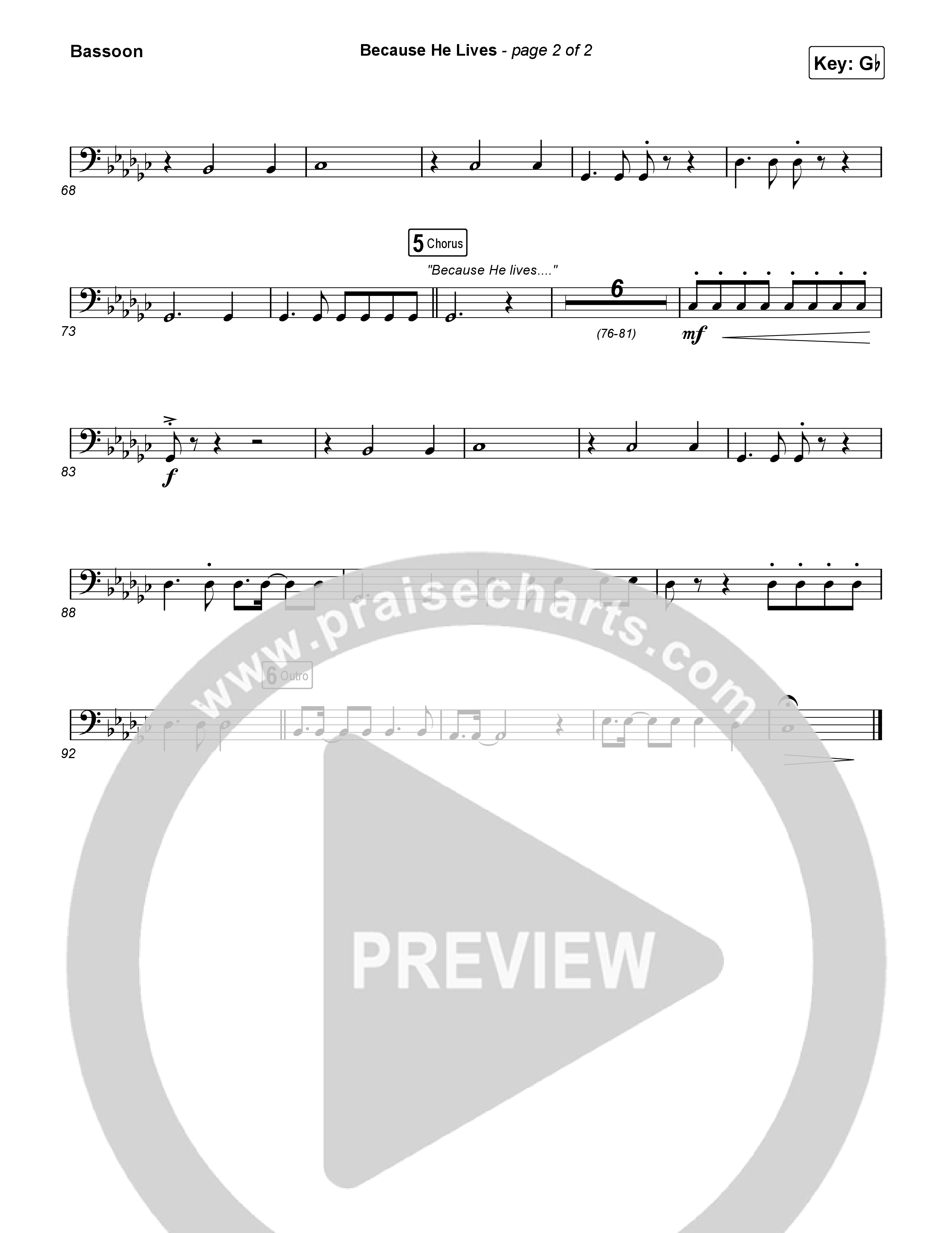 Because He Lives Bassoon (Rock Springs Worship / Arr. Matt Summers / Arr. Amber Balltzglier)