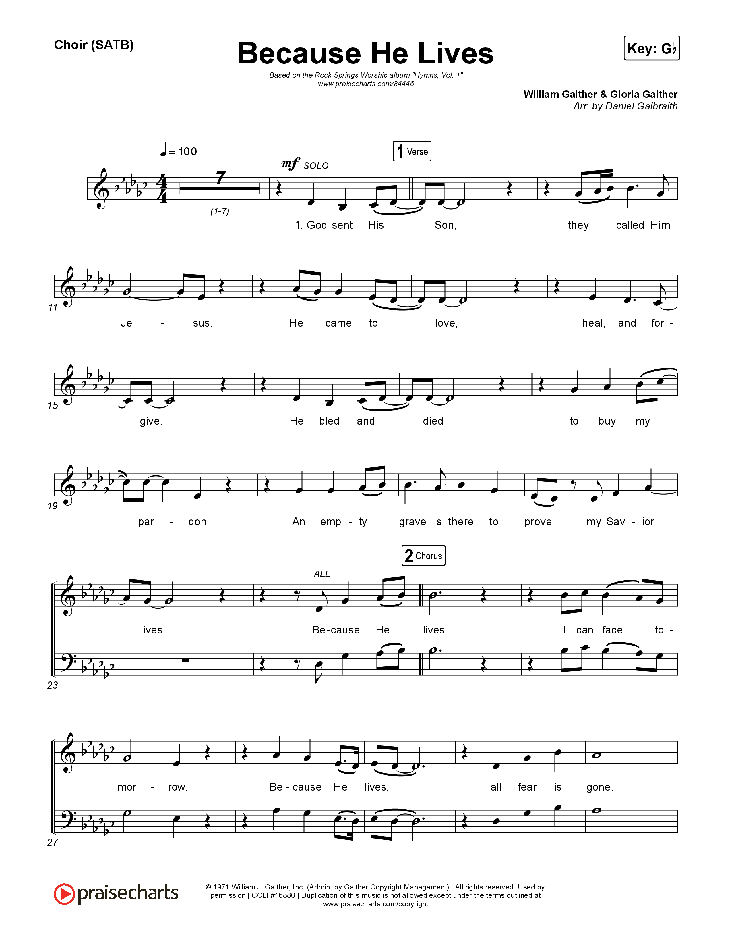 Because He Lives Choir Sheet (SATB) (Rock Springs Worship / Arr. Matt Summers / Arr. Amber Balltzglier)