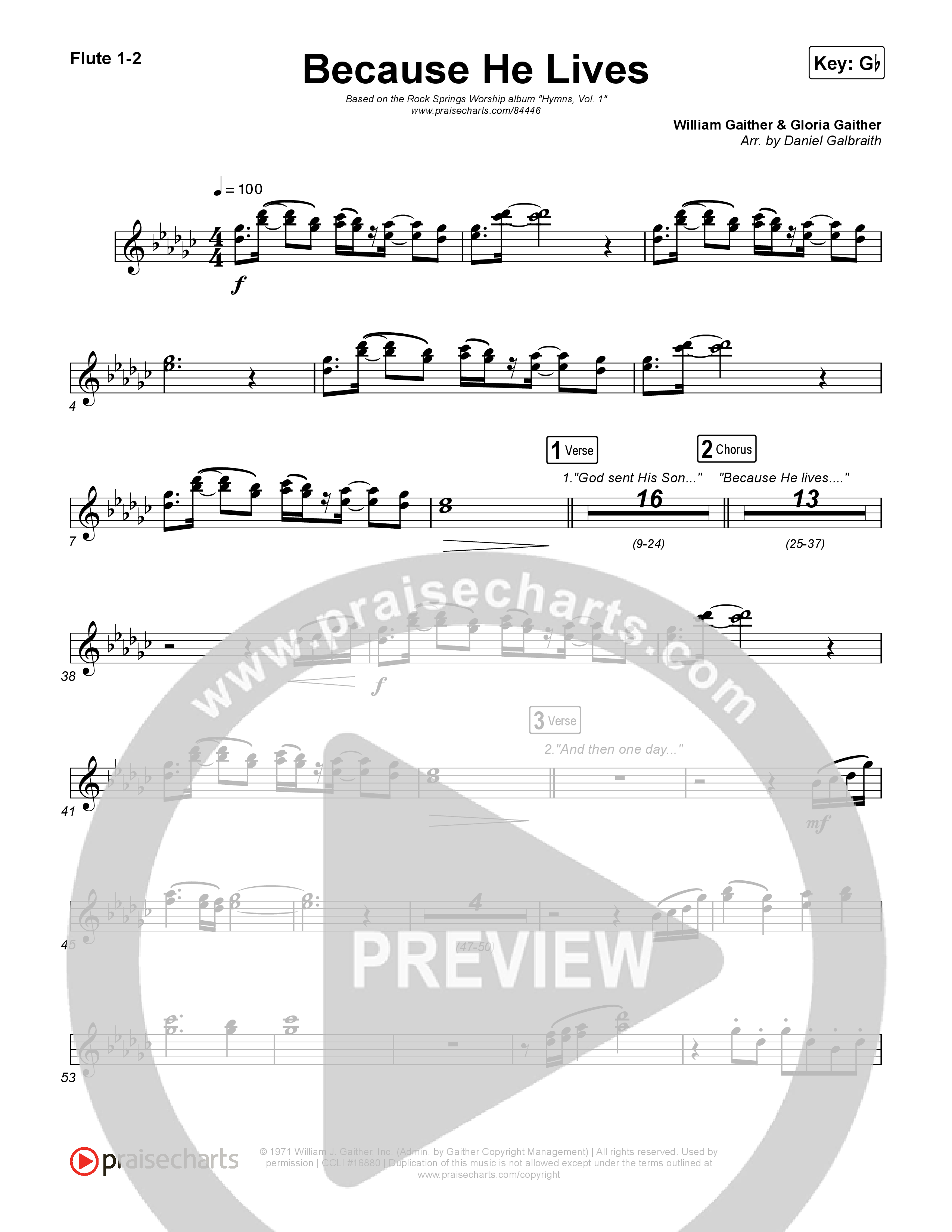 Because He Lives Flute 1,2 (Rock Springs Worship / Arr. Matt Summers / Arr. Amber Balltzglier)