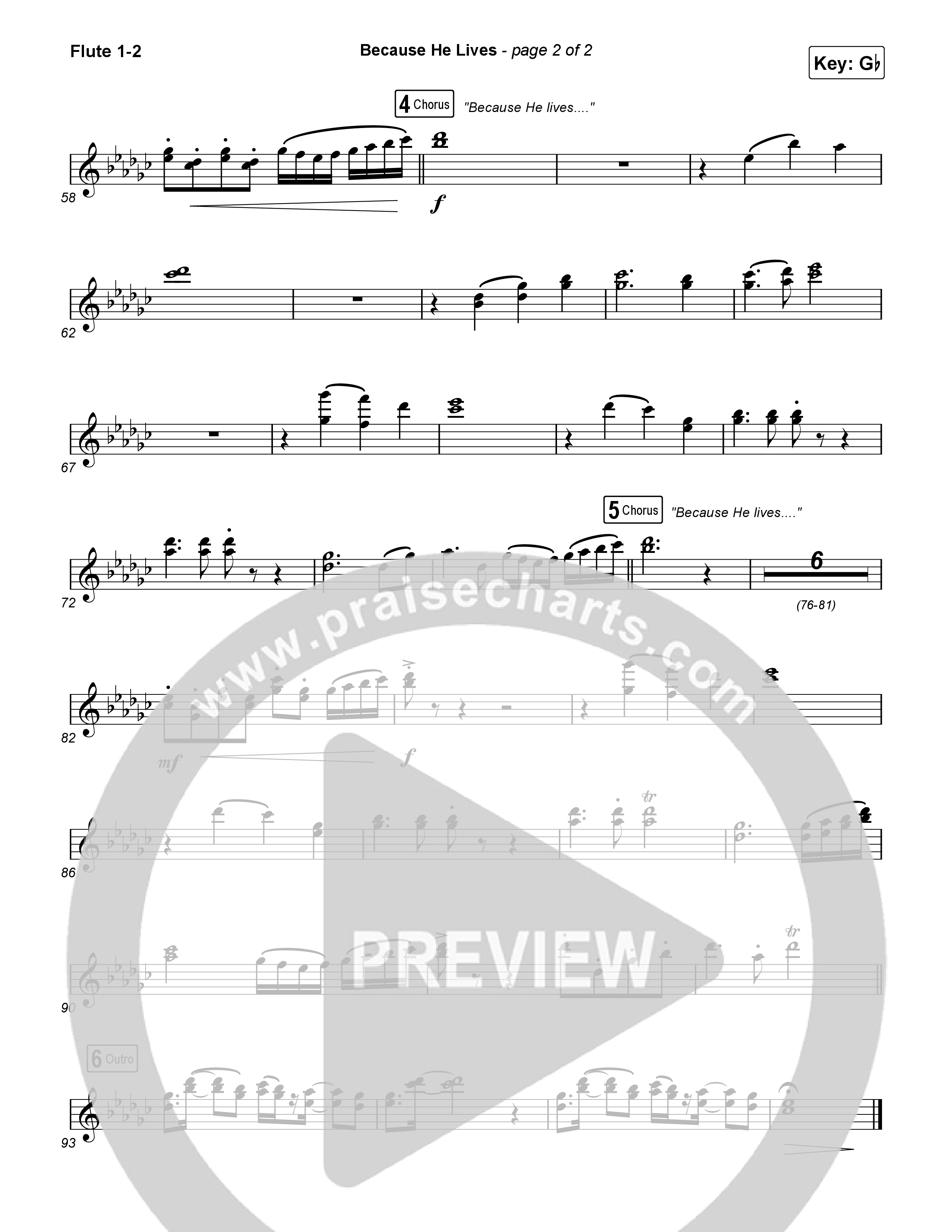 Because He Lives Flute 1,2 (Rock Springs Worship / Arr. Matt Summers / Arr. Amber Balltzglier)