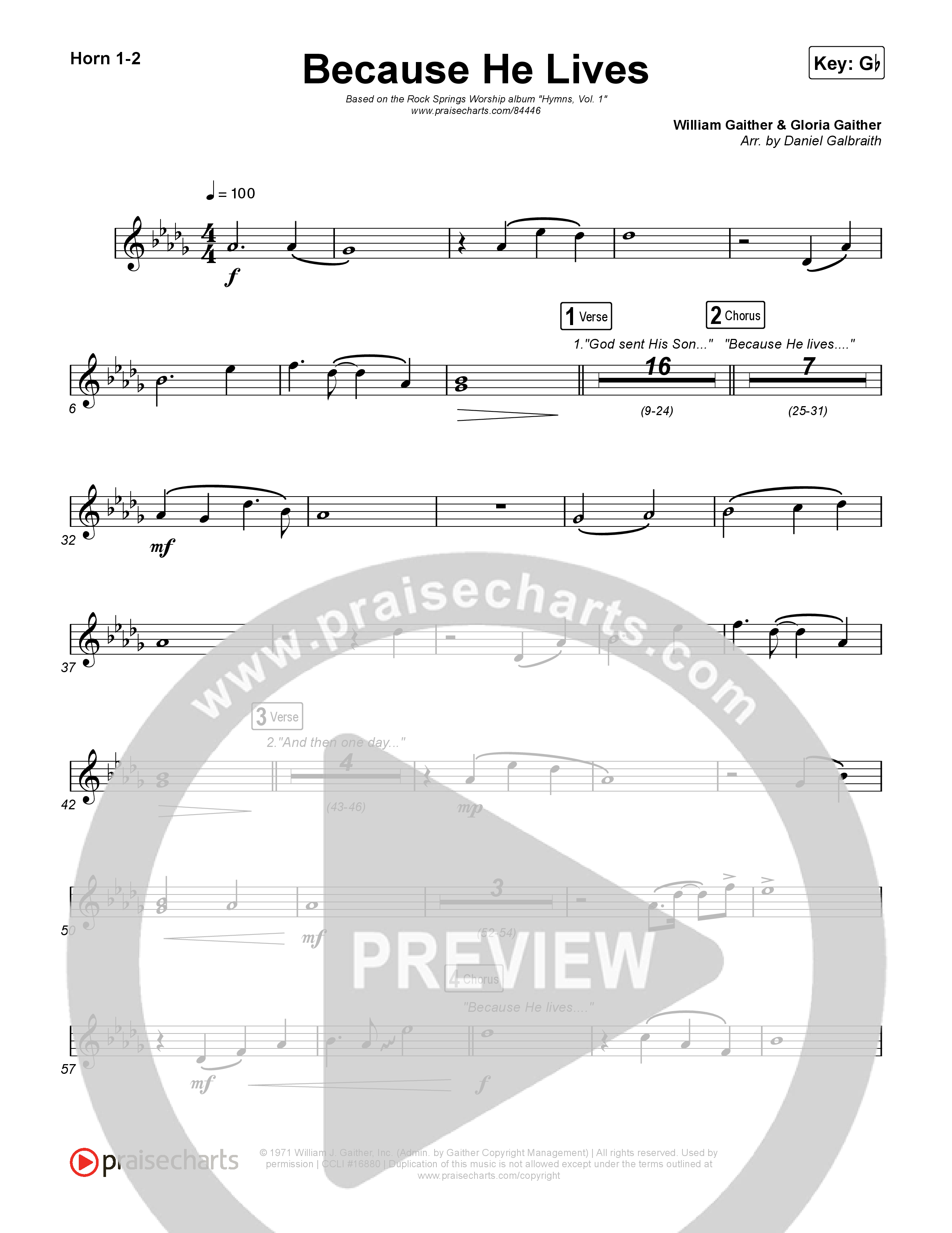 Because He Lives French Horn 1,2 (Rock Springs Worship / Arr. Matt Summers / Arr. Amber Balltzglier)