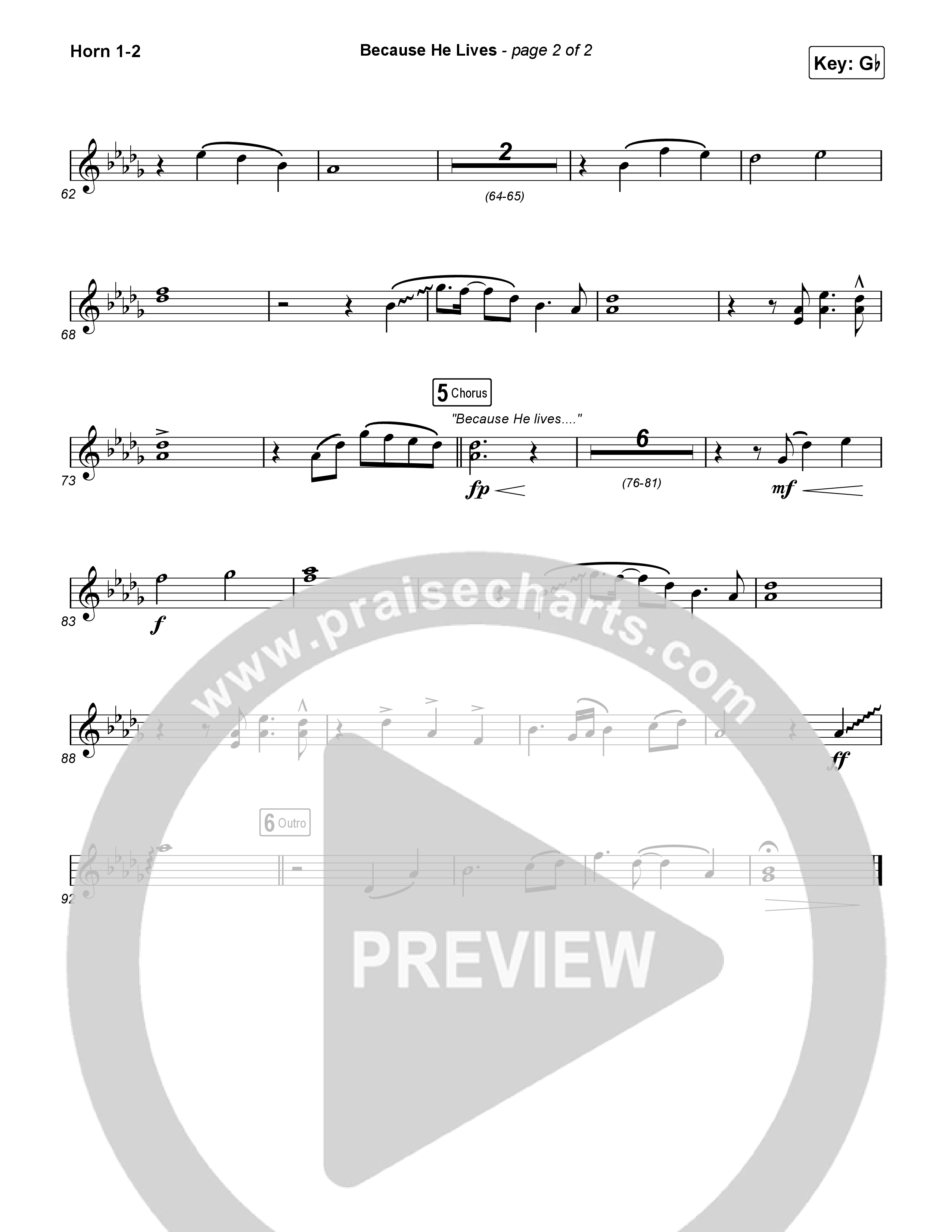 Because He Lives French Horn 1,2 (Rock Springs Worship / Arr. Matt Summers / Arr. Amber Balltzglier)