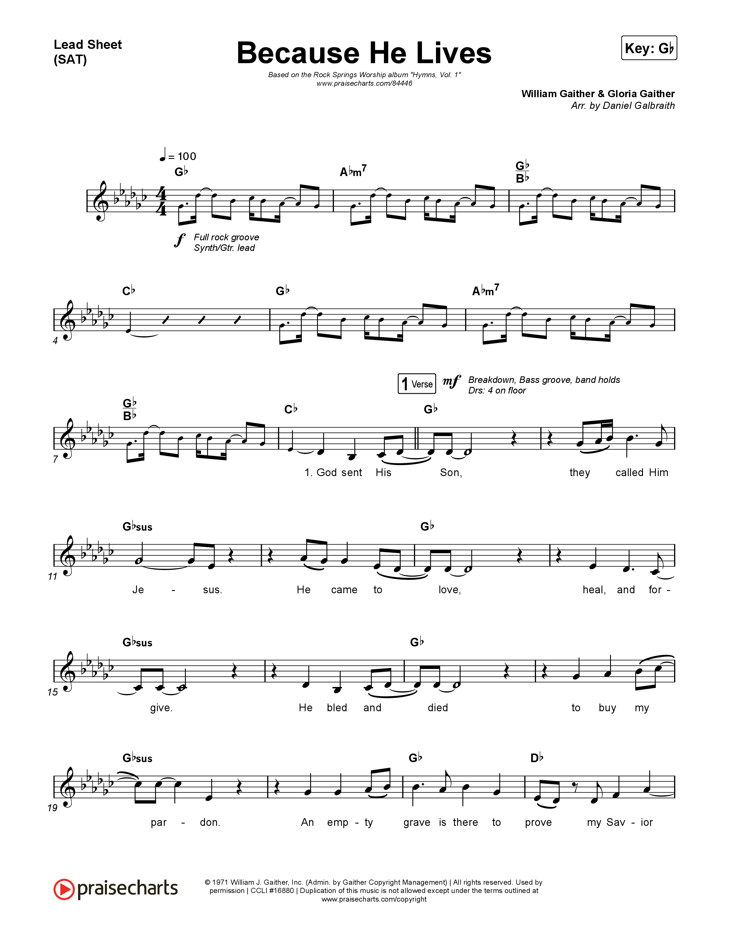 Because He Lives Lead Sheet (SAT) (Rock Springs Worship / Arr. Matt Summers / Arr. Amber Balltzglier)