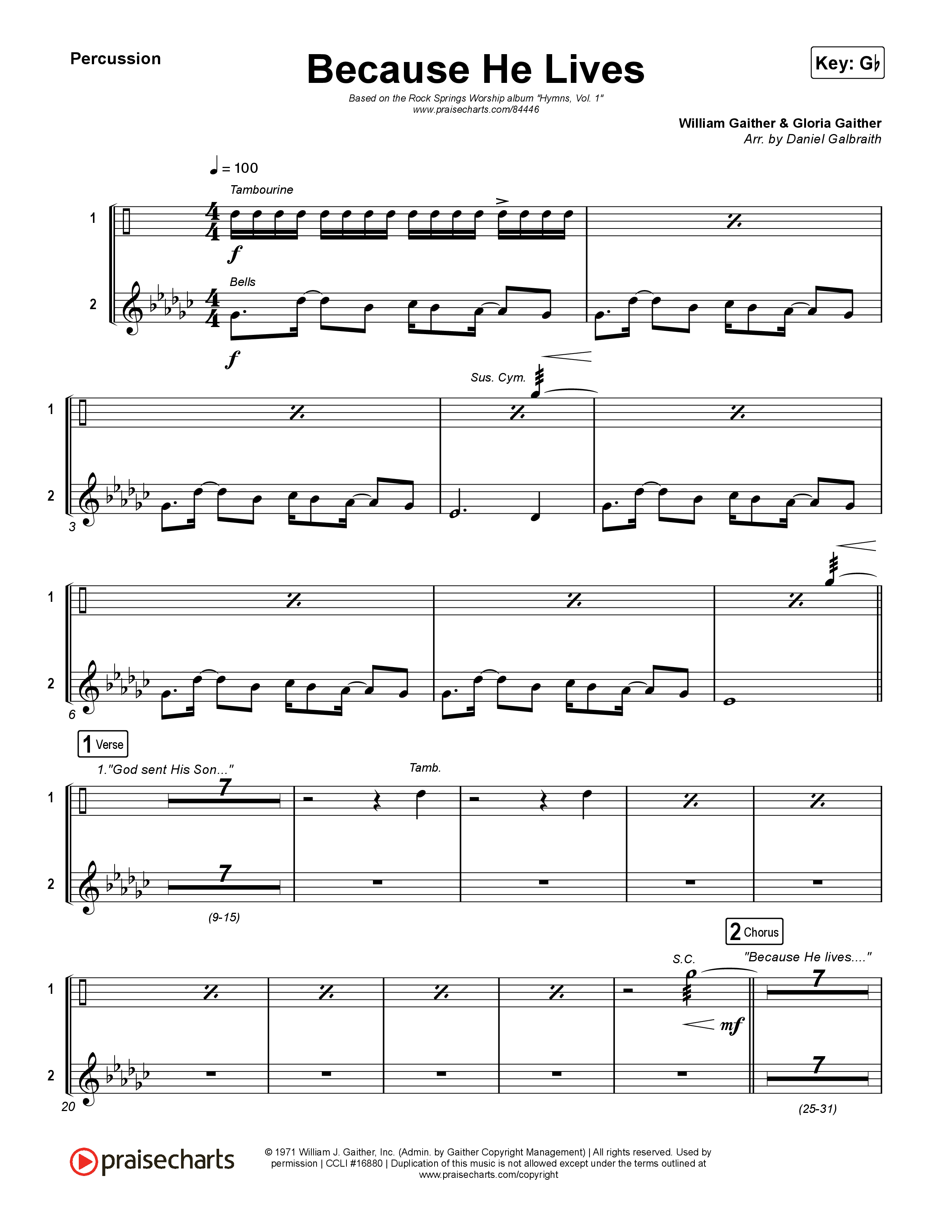 Because He Lives Percussion (Rock Springs Worship / Arr. Matt Summers / Arr. Amber Balltzglier)