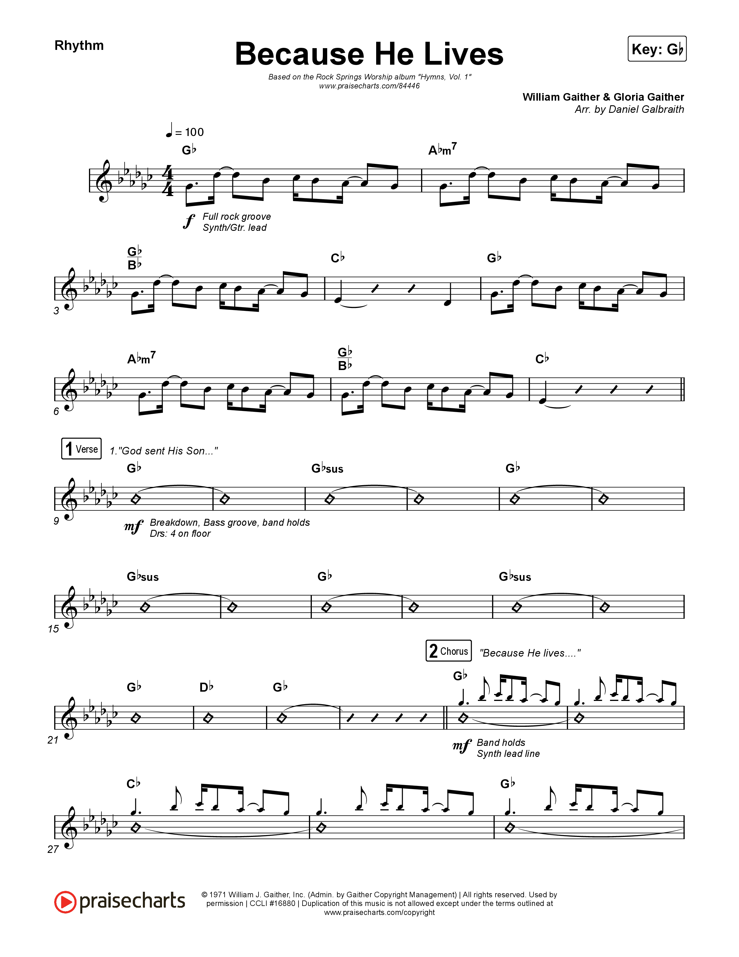 Because He Lives Rhythm Chart (Rock Springs Worship / Arr. Matt Summers / Arr. Amber Balltzglier)