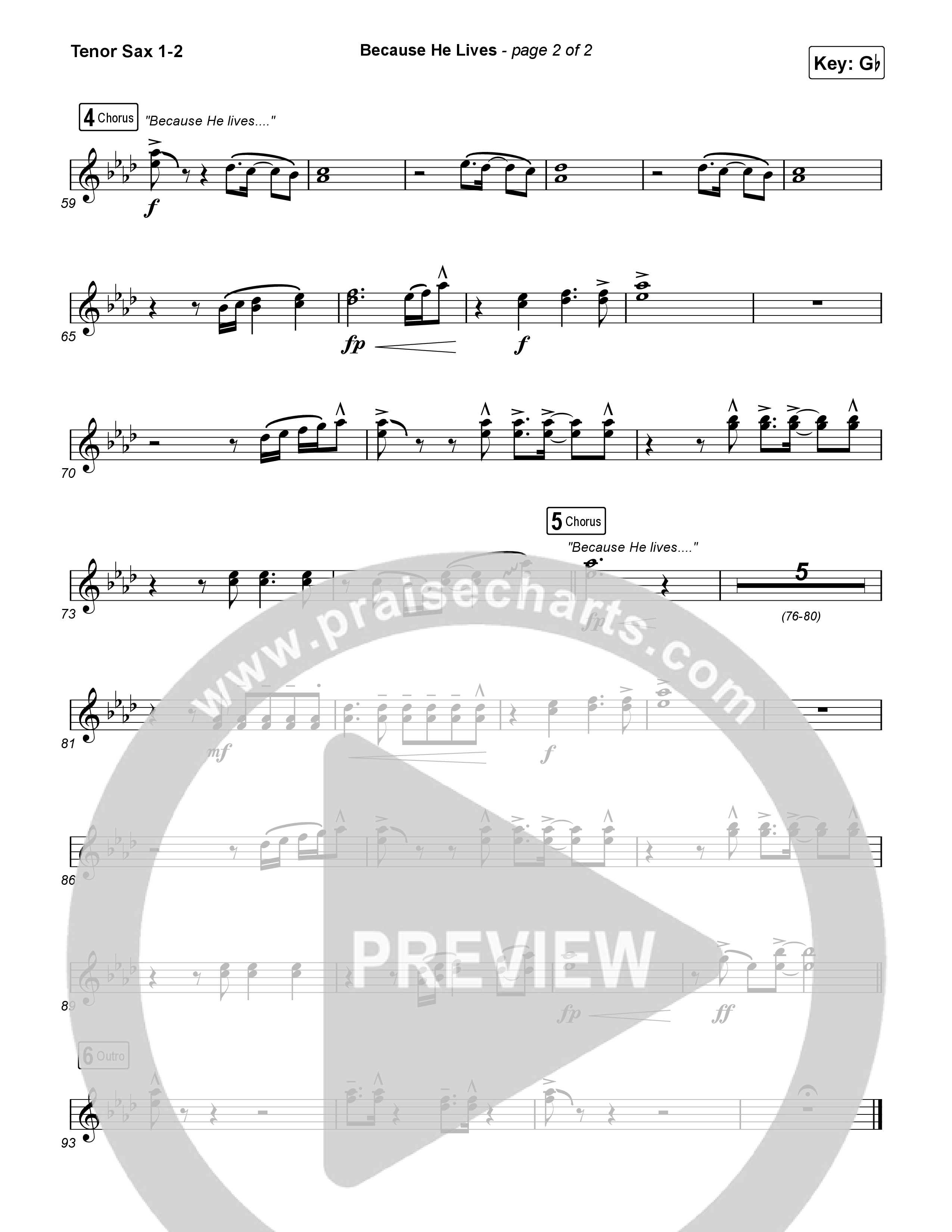 Because He Lives Tenor Sax 1,2 (Rock Springs Worship / Arr. Matt Summers / Arr. Amber Balltzglier)