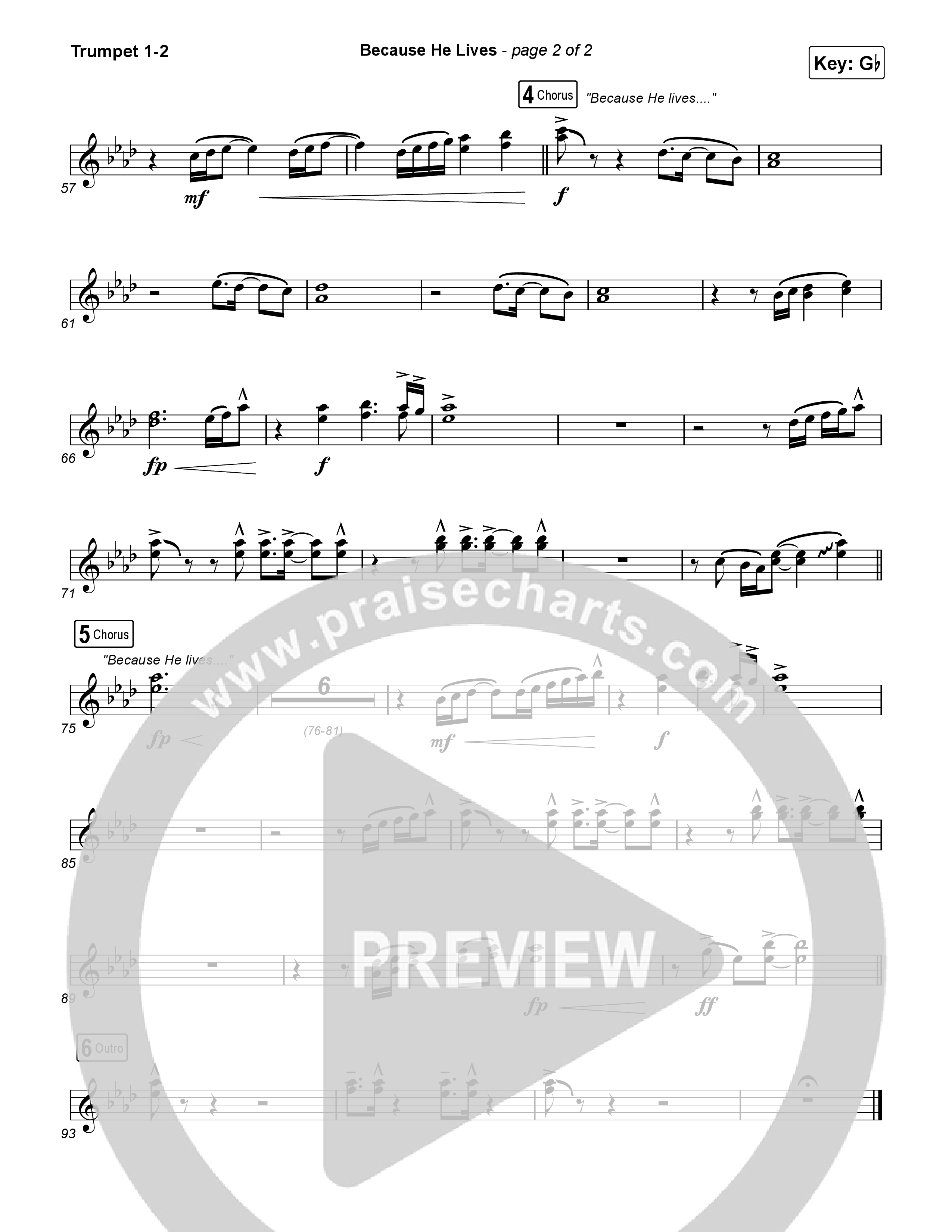 Because He Lives Trumpet 1,2 (Rock Springs Worship / Arr. Matt Summers / Arr. Amber Balltzglier)