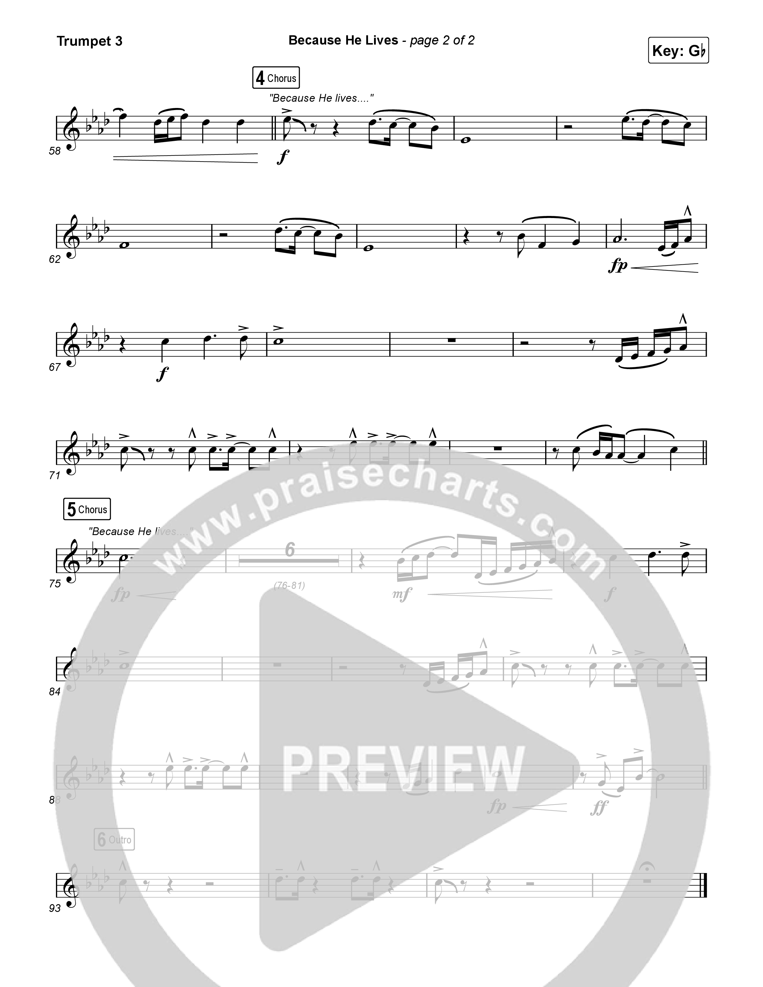 Because He Lives Trumpet 3 (Rock Springs Worship / Arr. Matt Summers / Arr. Amber Balltzglier)