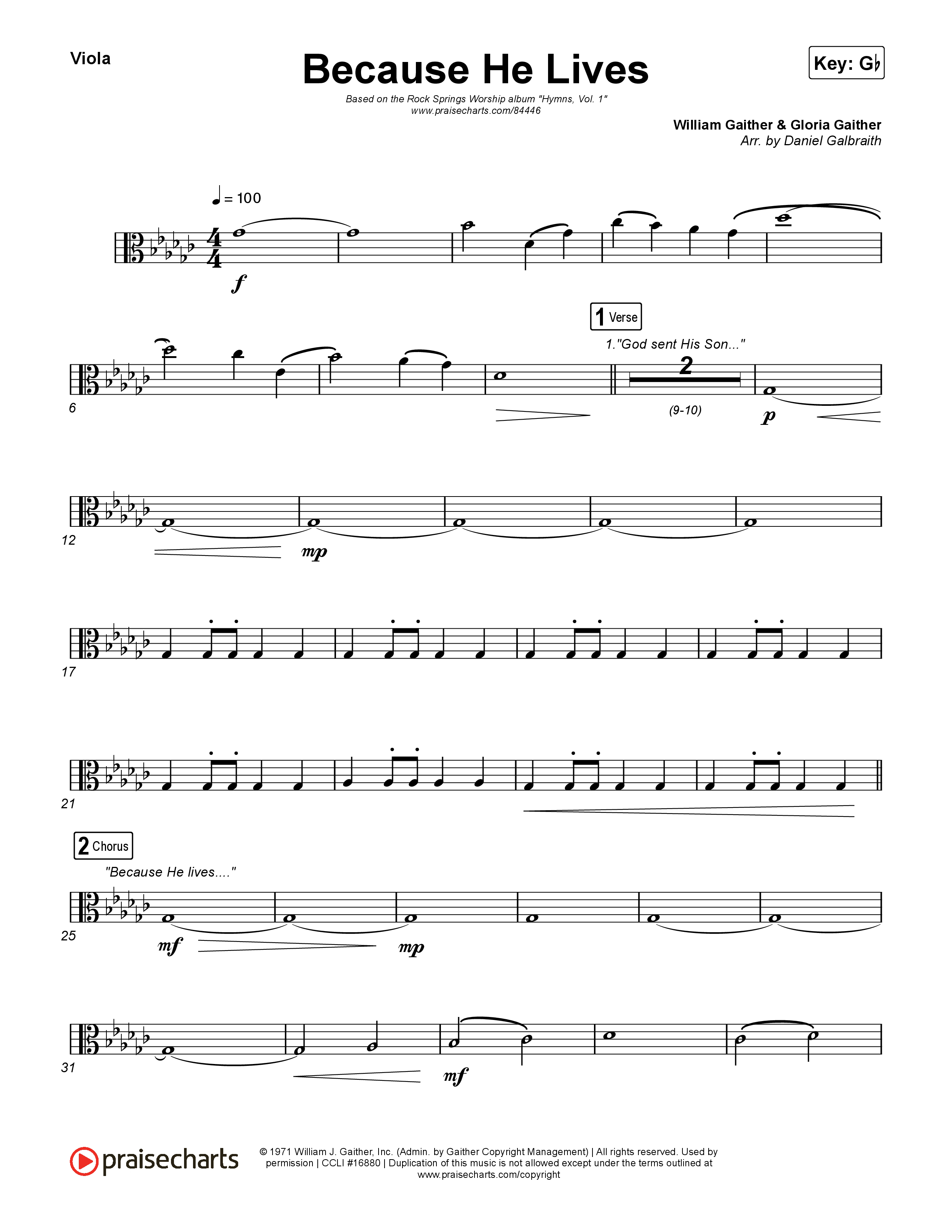 Because He Lives Viola (Rock Springs Worship / Arr. Matt Summers / Arr. Amber Balltzglier)