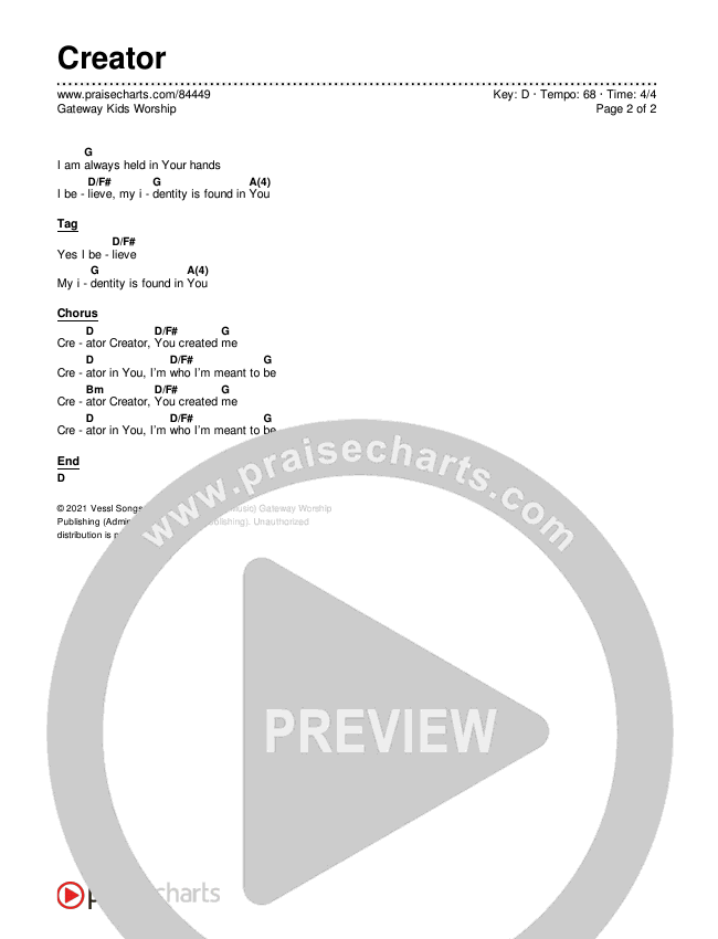 Creator Chords & Lyrics (Gateway Kids Worship)