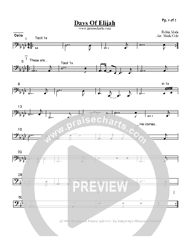 Days of Elijah Cello (Robin Mark)