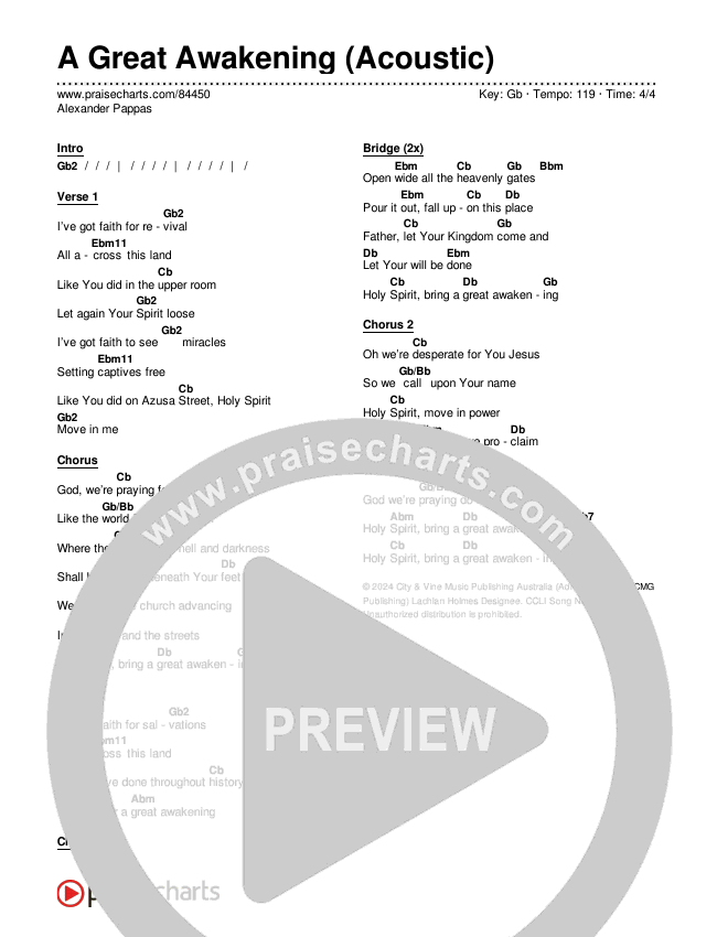 A Great Awakening (Acoustic) Chords & Lyrics (Alexander Pappas)
