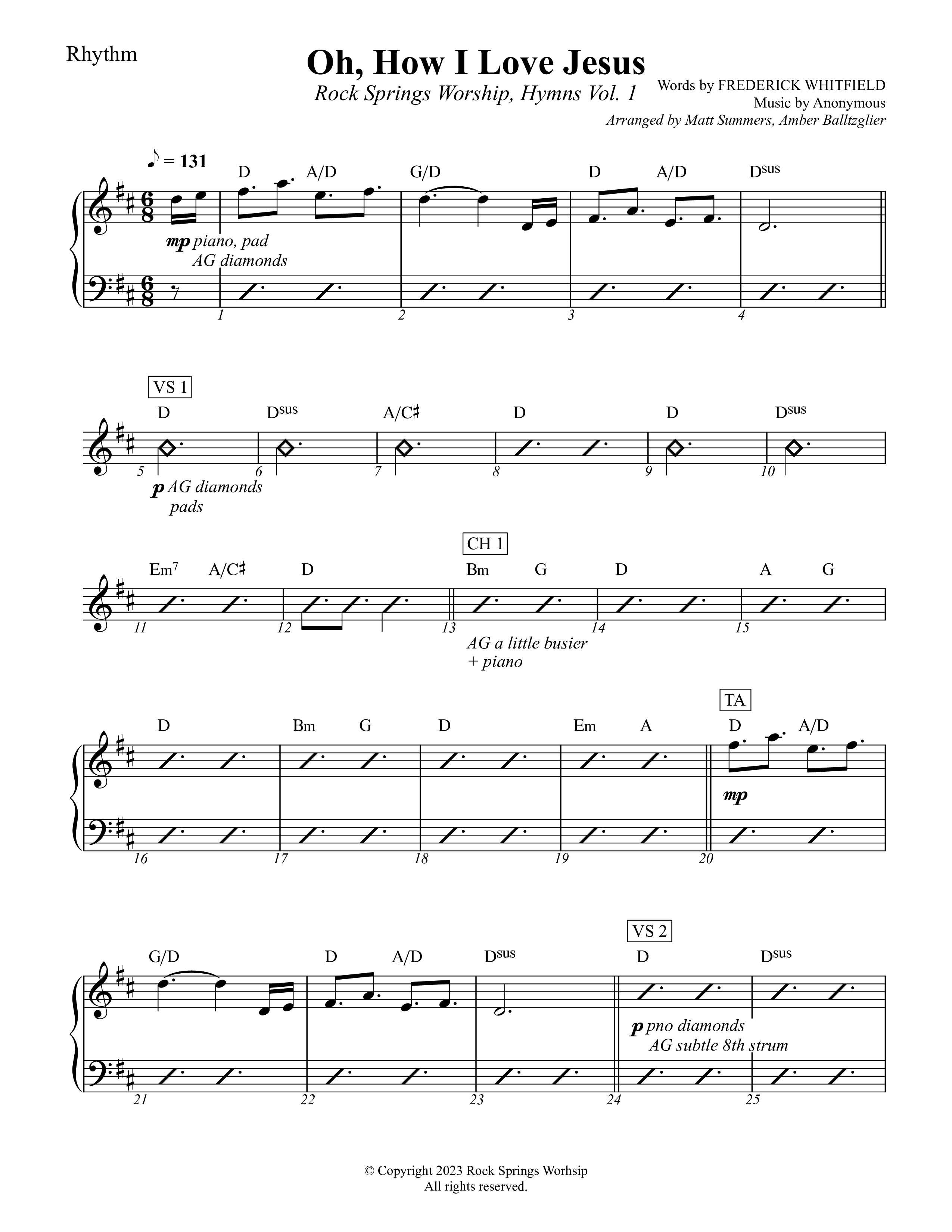 O How I Love Jesus Rhythm Chart (Rock Springs Worship / Arr. Matt Summers / Arr. Amber Balltzglier)