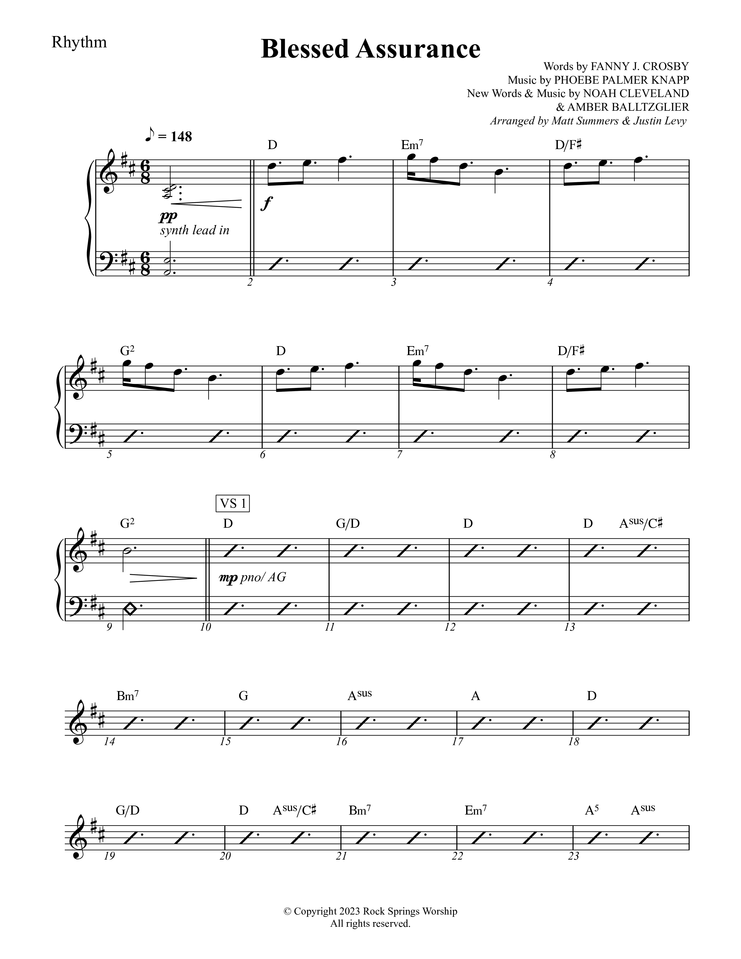 Blessed Assurance Rhythm Chart (Rock Springs Worship / Arr. Matt Summers / Arr. Justin Levy)