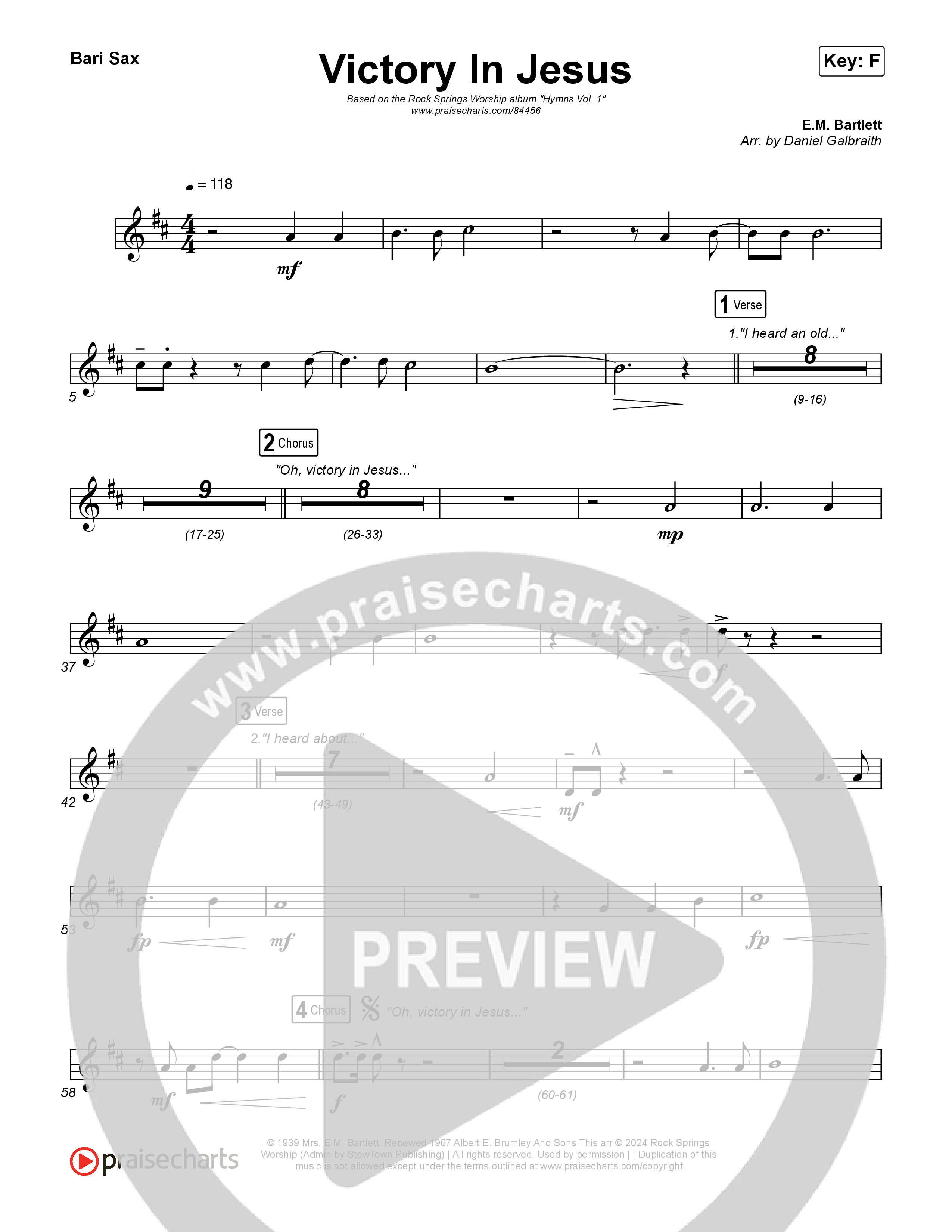 Victory In Jesus Bari Sax (Rock Springs Worship / Arr. Matt Summers / Arr. Amber Balltzglier)