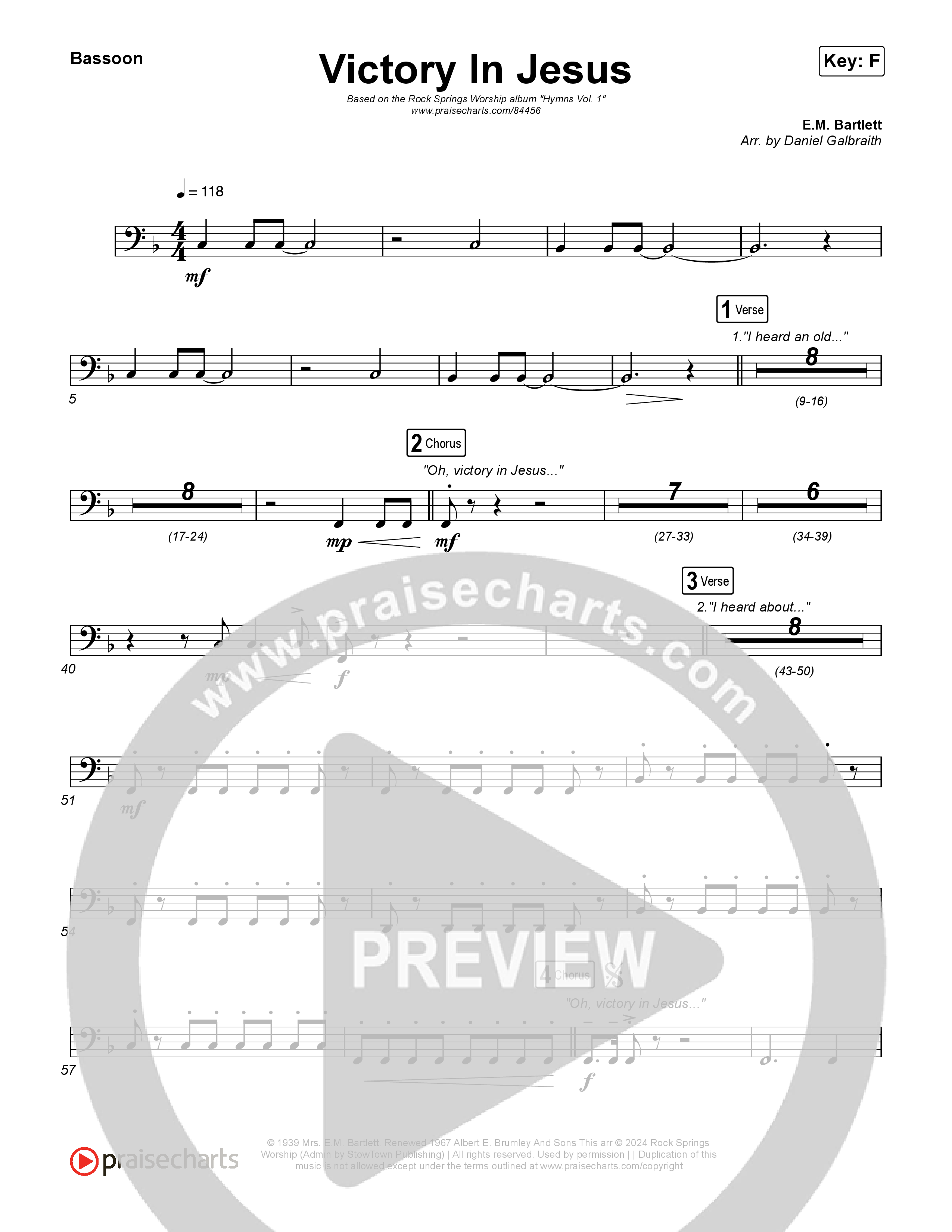 Victory In Jesus Bassoon (Rock Springs Worship / Arr. Matt Summers / Arr. Amber Balltzglier)