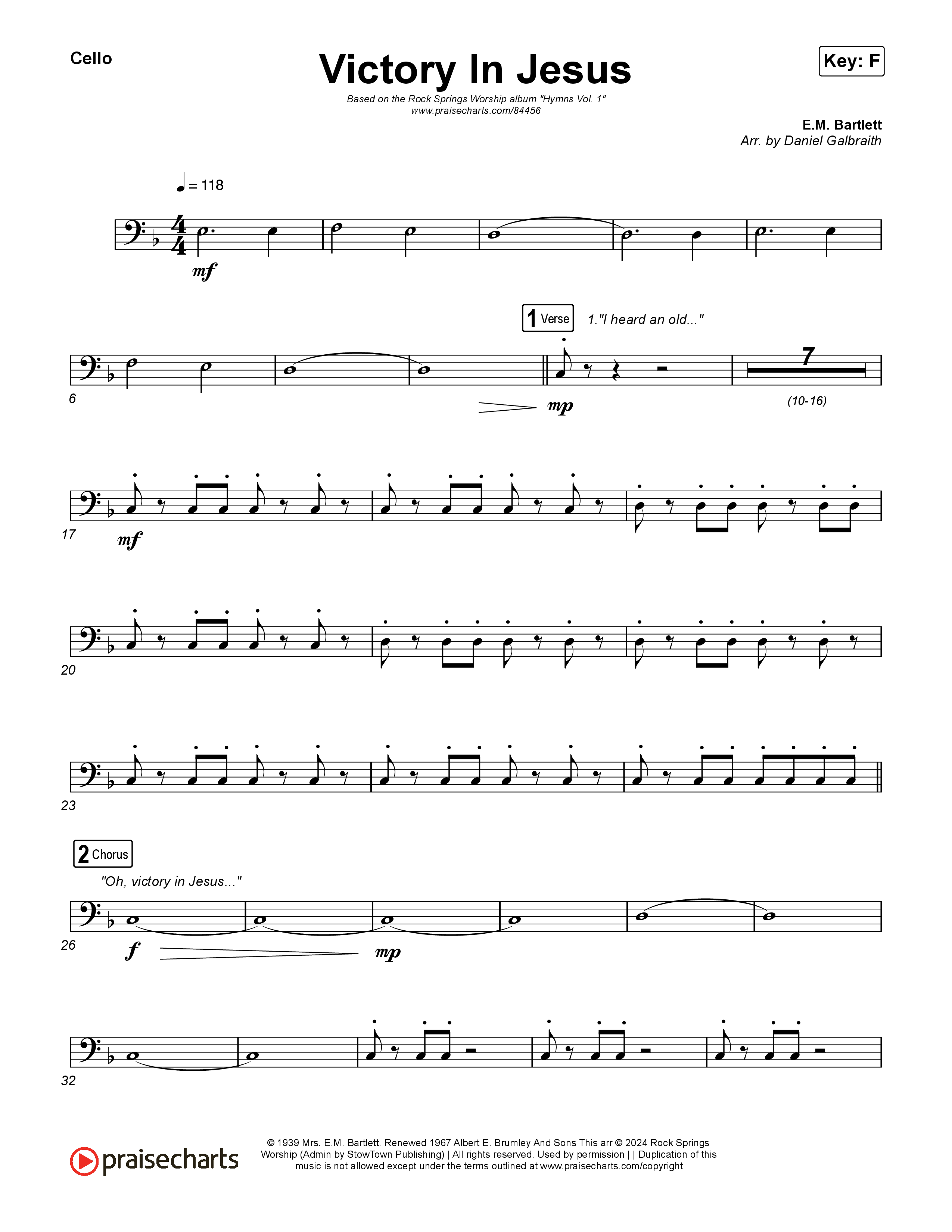 Victory In Jesus Cello (Rock Springs Worship / Arr. Matt Summers / Arr. Amber Balltzglier)