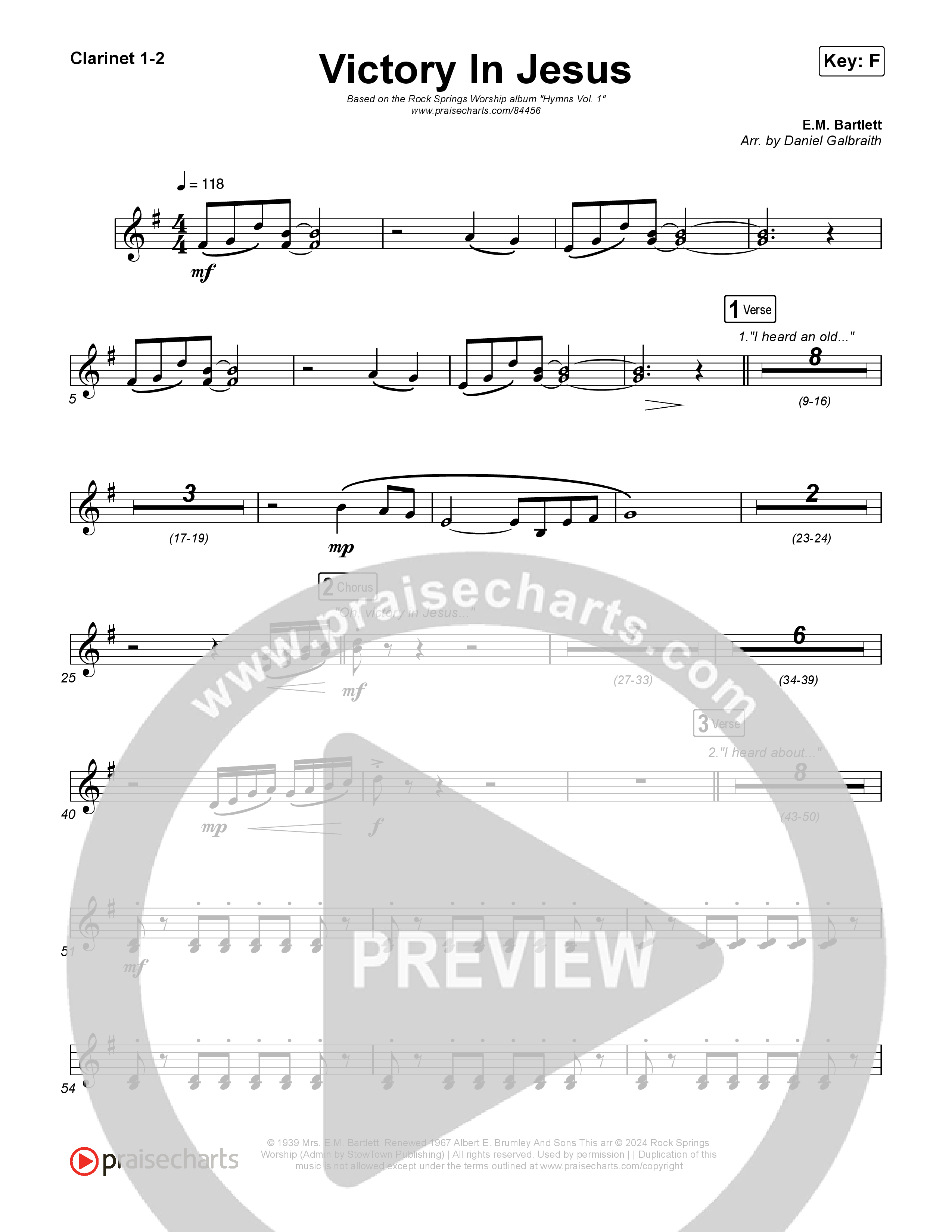 Victory In Jesus Clarinet 1,2 (Rock Springs Worship / Arr. Matt Summers / Arr. Amber Balltzglier)