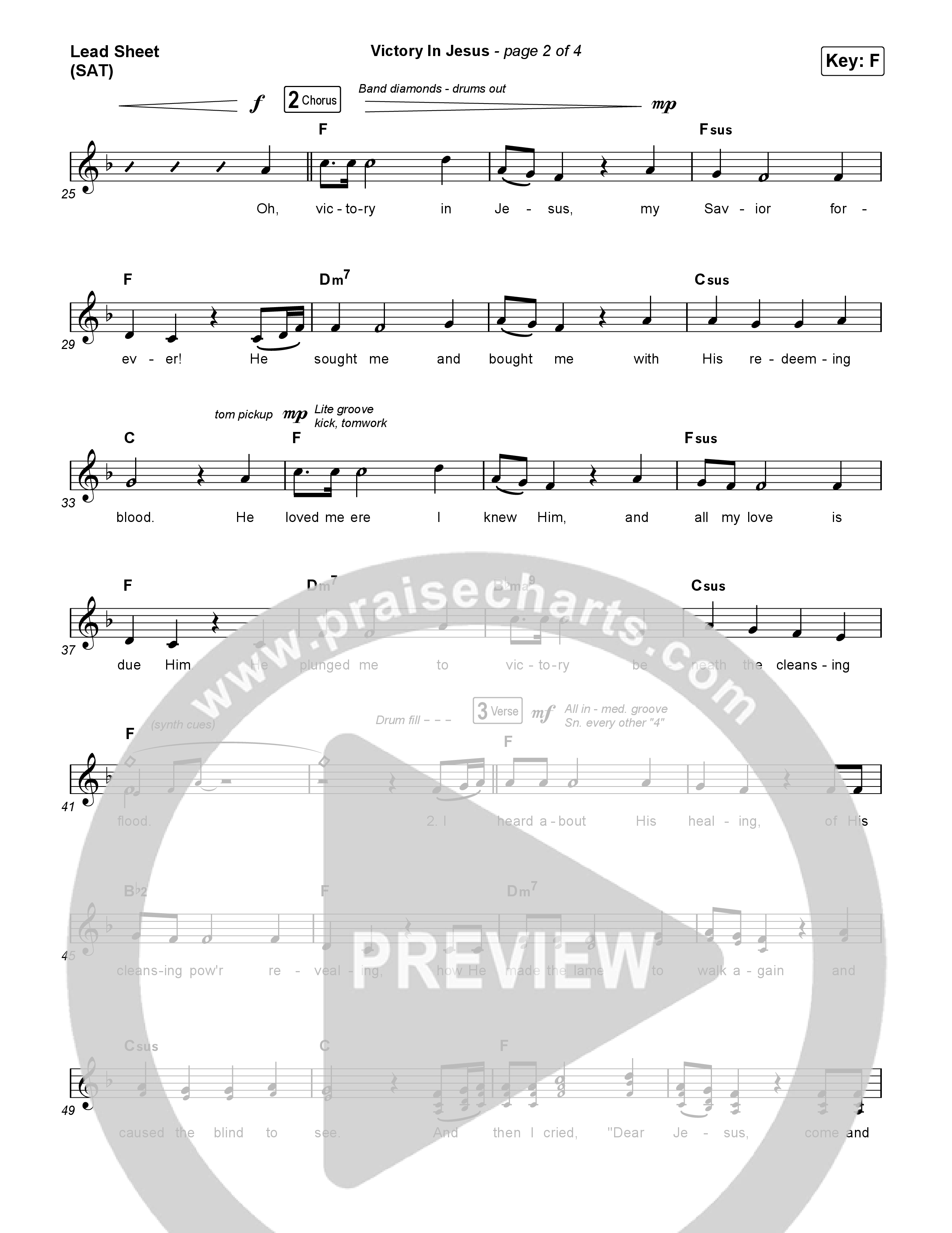 Victory In Jesus Lead Sheet (SAT) (Rock Springs Worship / Arr. Matt Summers / Arr. Amber Balltzglier)