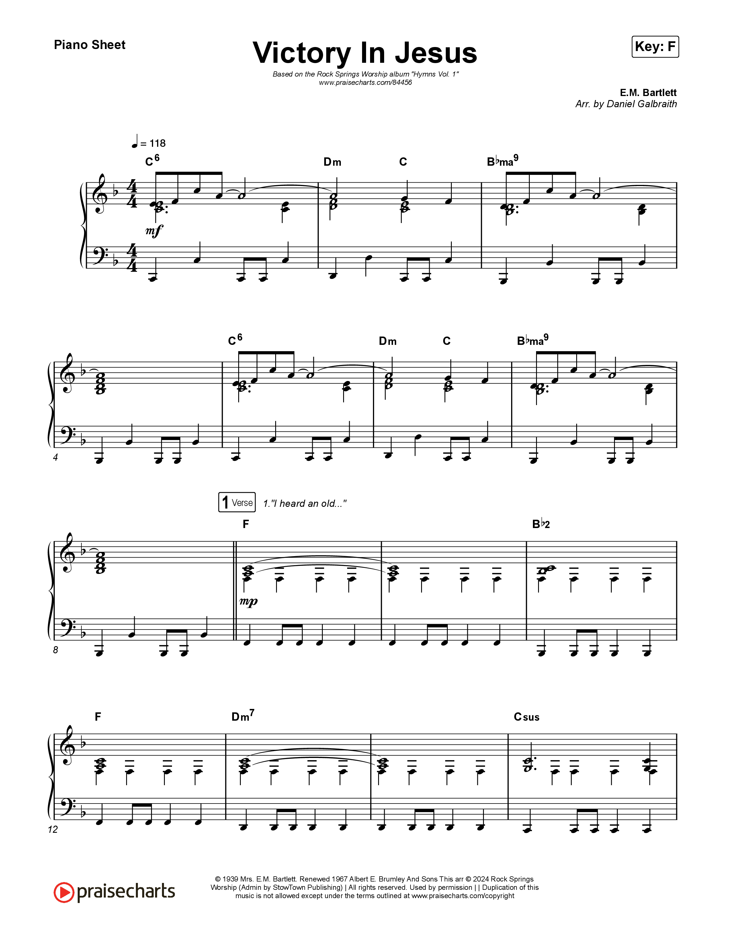 Victory In Jesus Piano Sheet (Rock Springs Worship / Arr. Matt Summers / Arr. Amber Balltzglier)