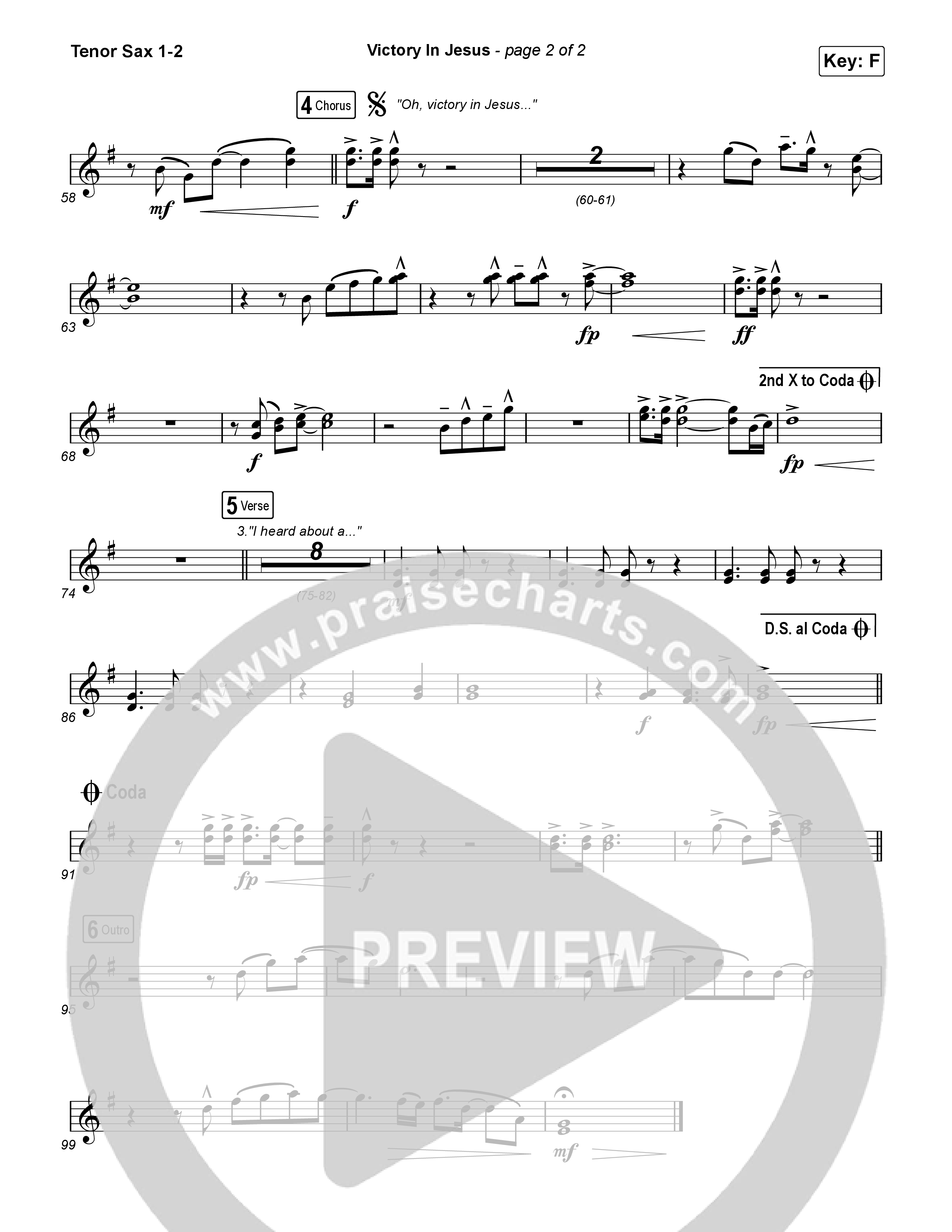 Victory In Jesus Tenor Sax 1,2 (Rock Springs Worship / Arr. Matt Summers / Arr. Amber Balltzglier)