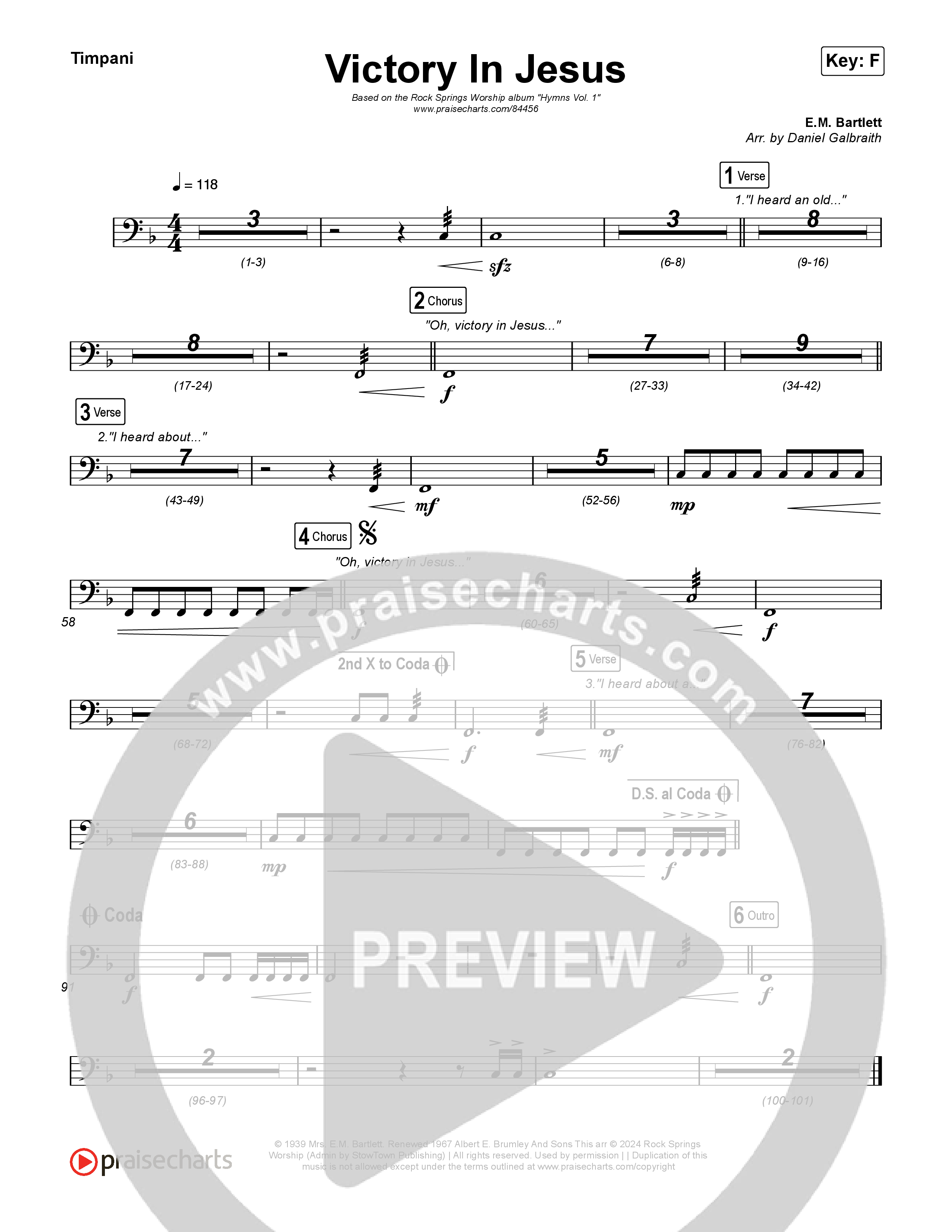 Victory In Jesus Timpani (Rock Springs Worship / Arr. Matt Summers / Arr. Amber Balltzglier)