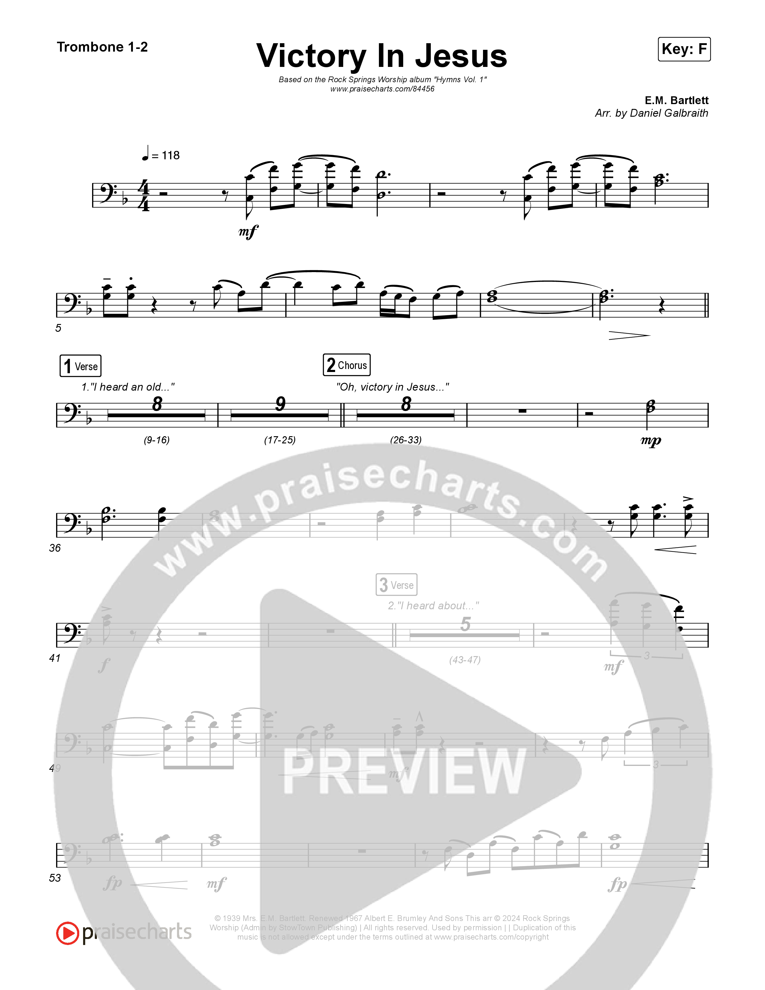 Victory In Jesus Trombone 1/2 (Rock Springs Worship / Arr. Matt Summers / Arr. Amber Balltzglier)