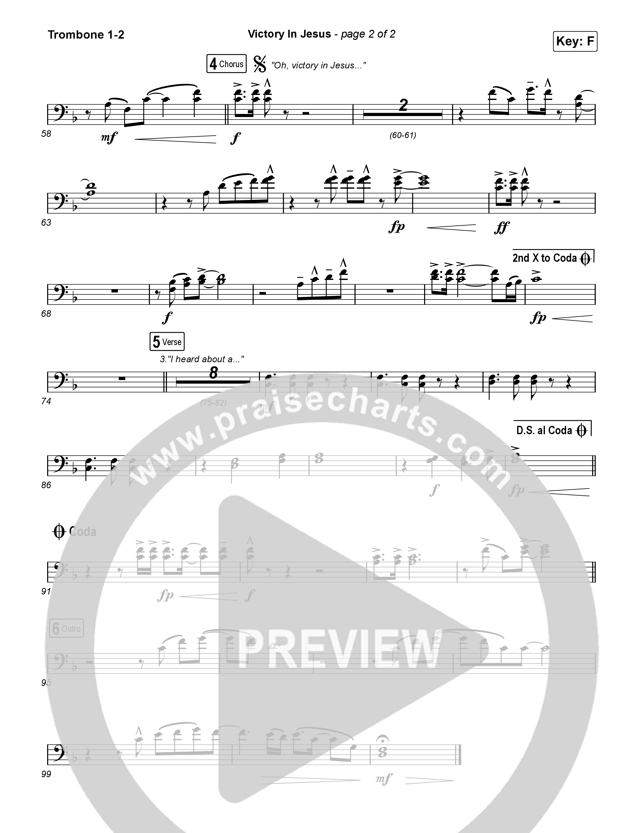 Victory In Jesus Trombone 1/2 (Rock Springs Worship / Arr. Matt Summers / Arr. Amber Balltzglier)