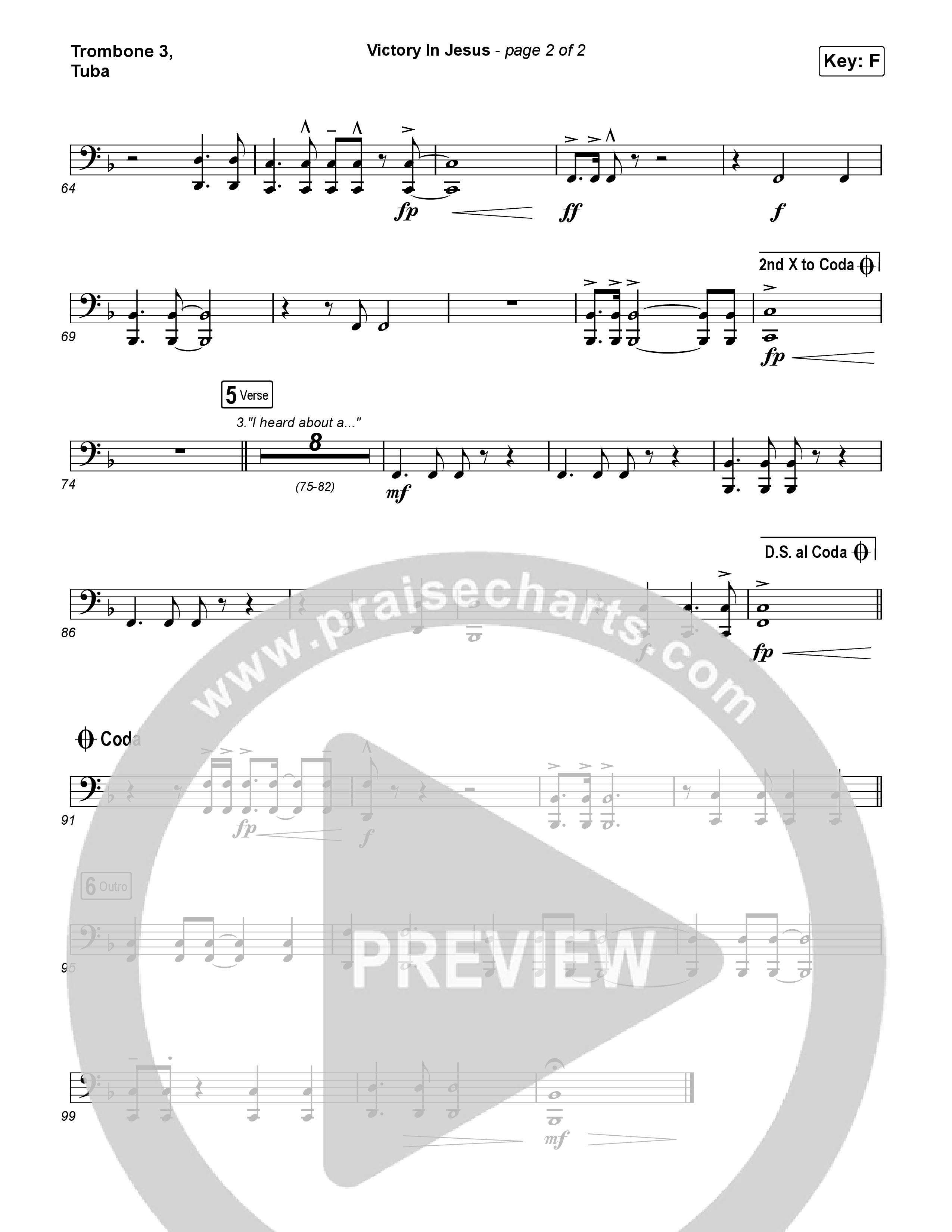 Victory In Jesus Trombone 3/Tuba (Rock Springs Worship / Arr. Matt Summers / Arr. Amber Balltzglier)