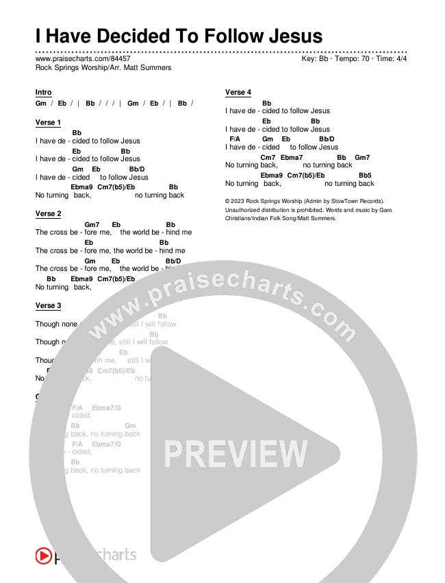 I Have Decided To Follow Jesus Chords & Lyrics (Rock Springs Worship / Arr. Matt Summers)