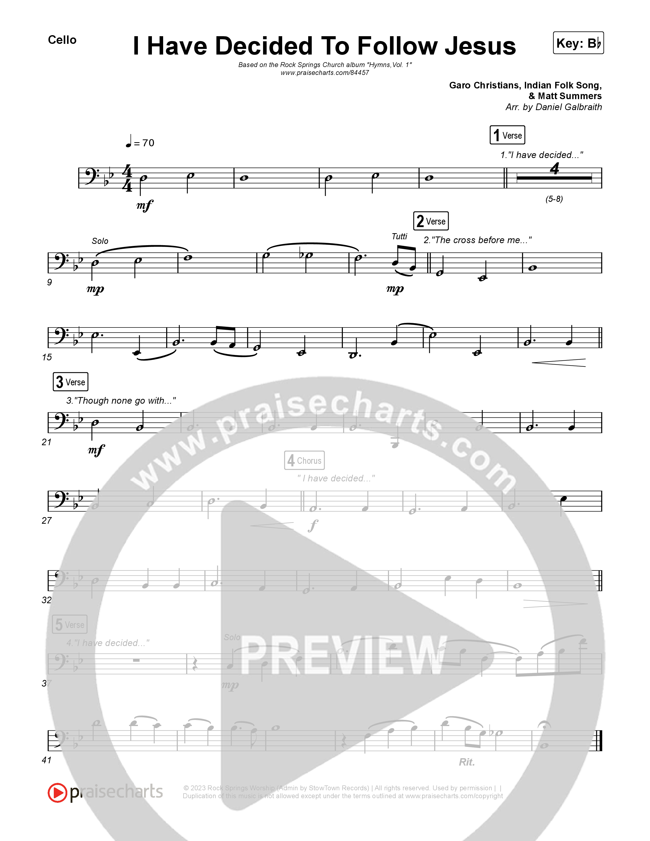 I Have Decided To Follow Jesus Cello (Rock Springs Worship / Arr. Matt Summers)