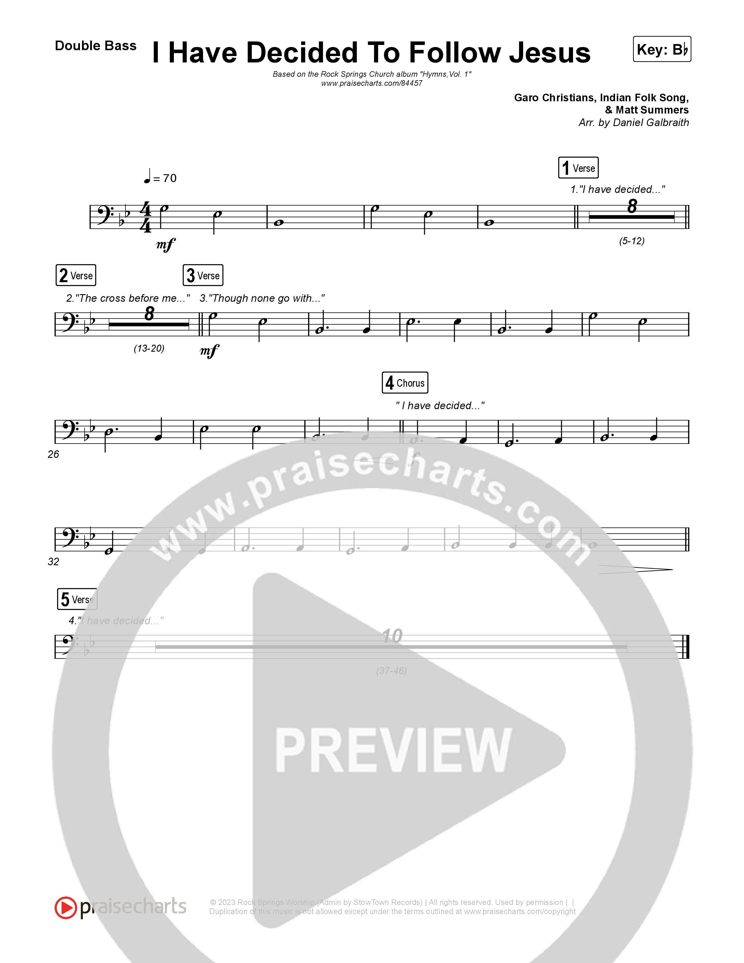 I Have Decided To Follow Jesus String Bass (Rock Springs Worship / Arr. Matt Summers)