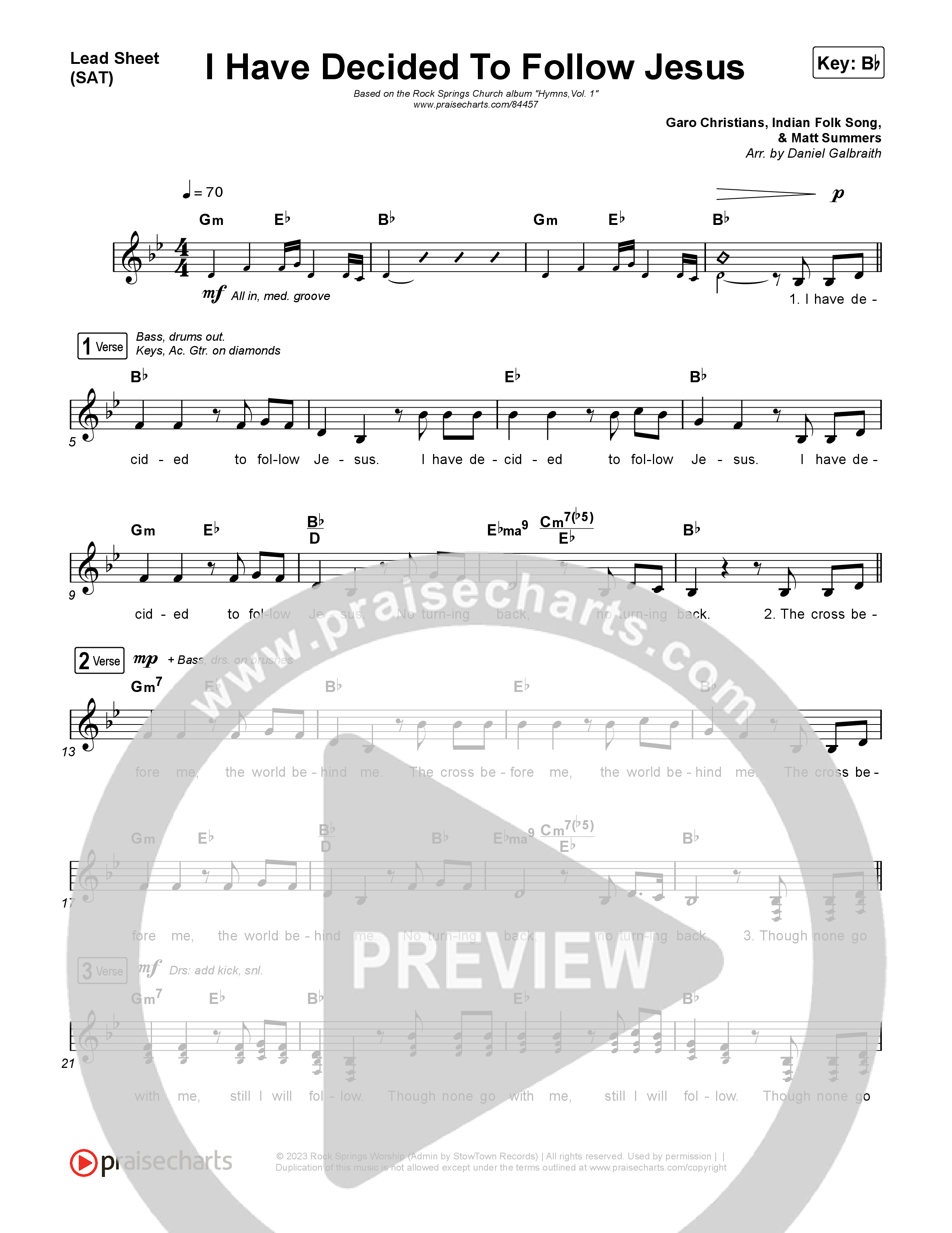 I Have Decided To Follow Jesus Lead Sheet (SAT) (Rock Springs Worship / Arr. Matt Summers)