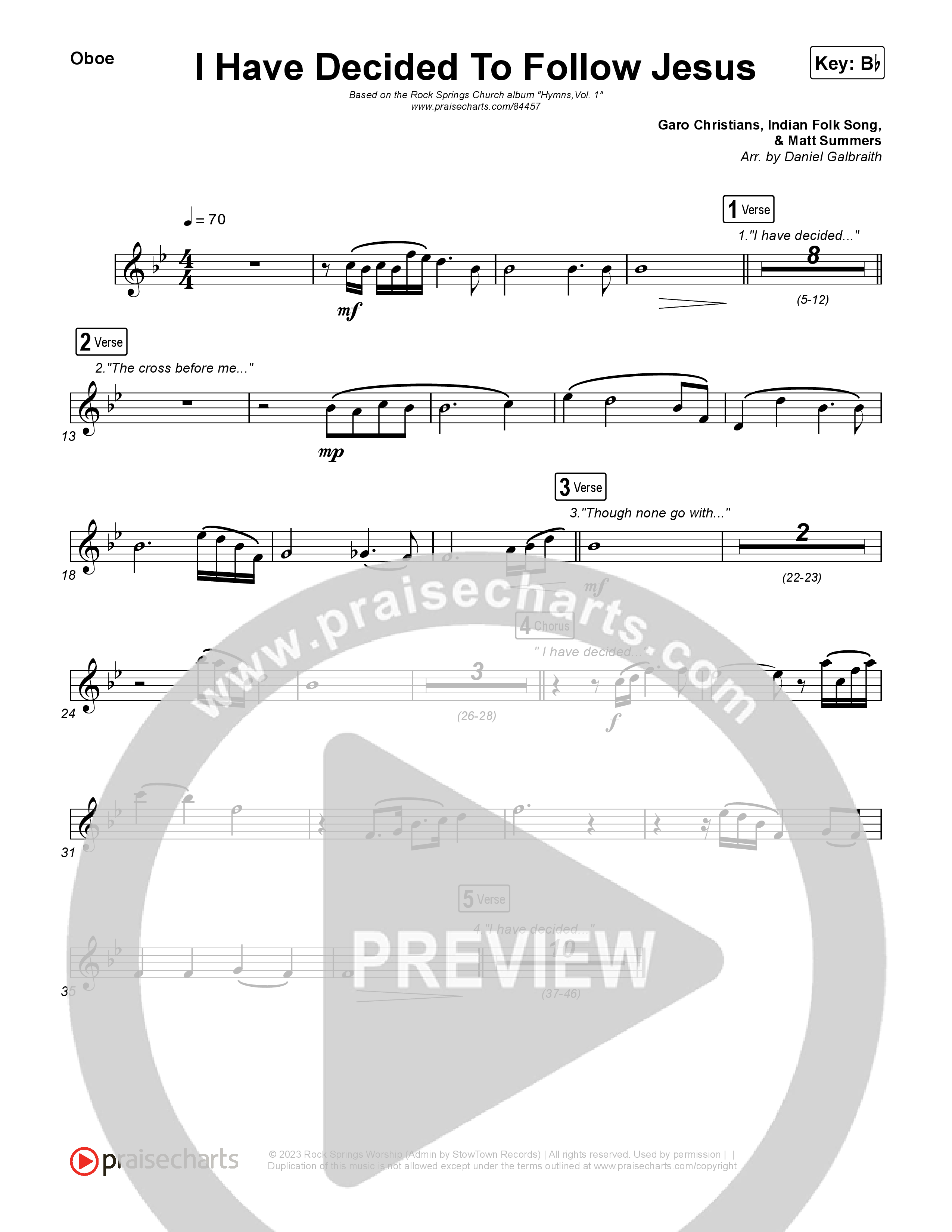 I Have Decided To Follow Jesus Oboe (Rock Springs Worship / Arr. Matt Summers)