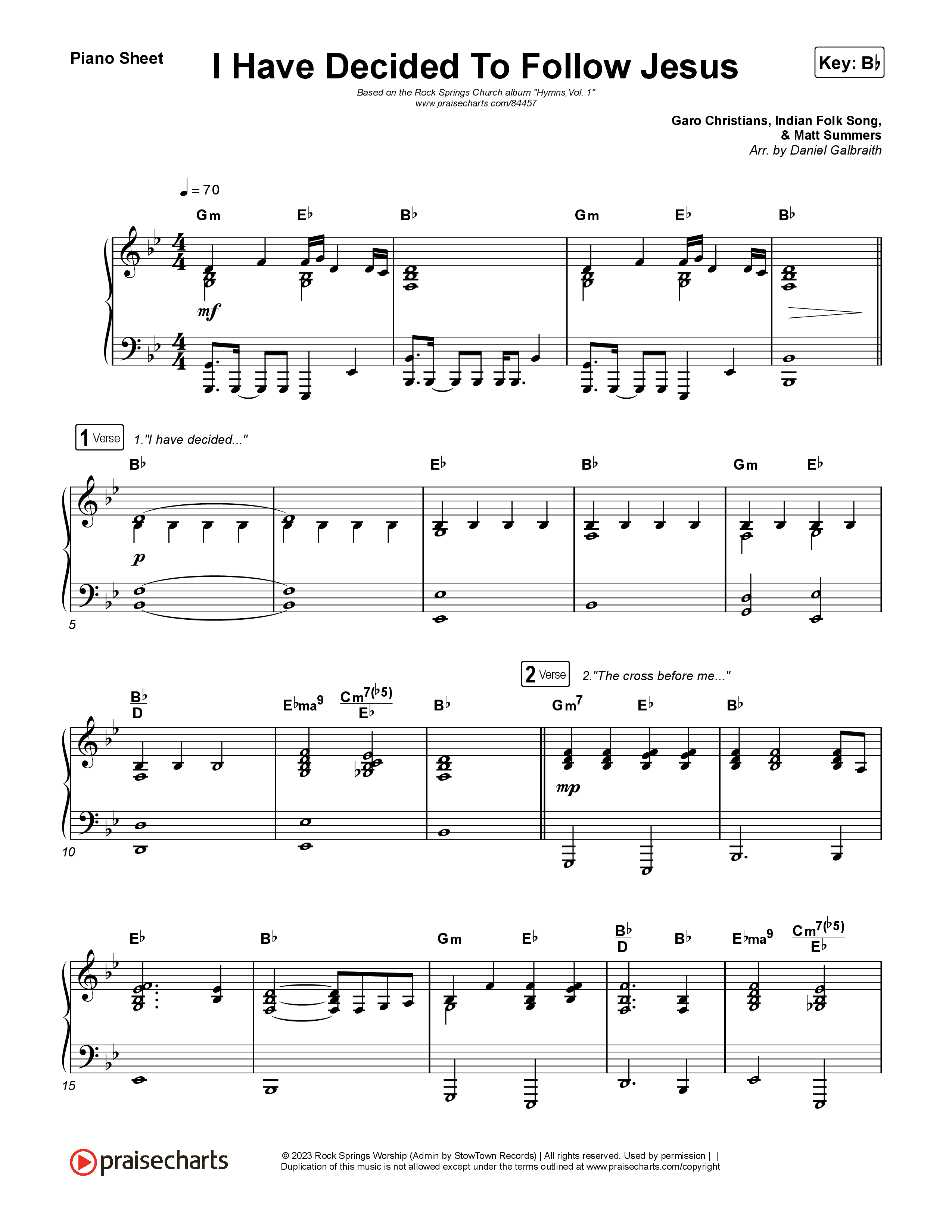 I Have Decided To Follow Jesus Piano Sheet (Rock Springs Worship / Arr. Matt Summers)
