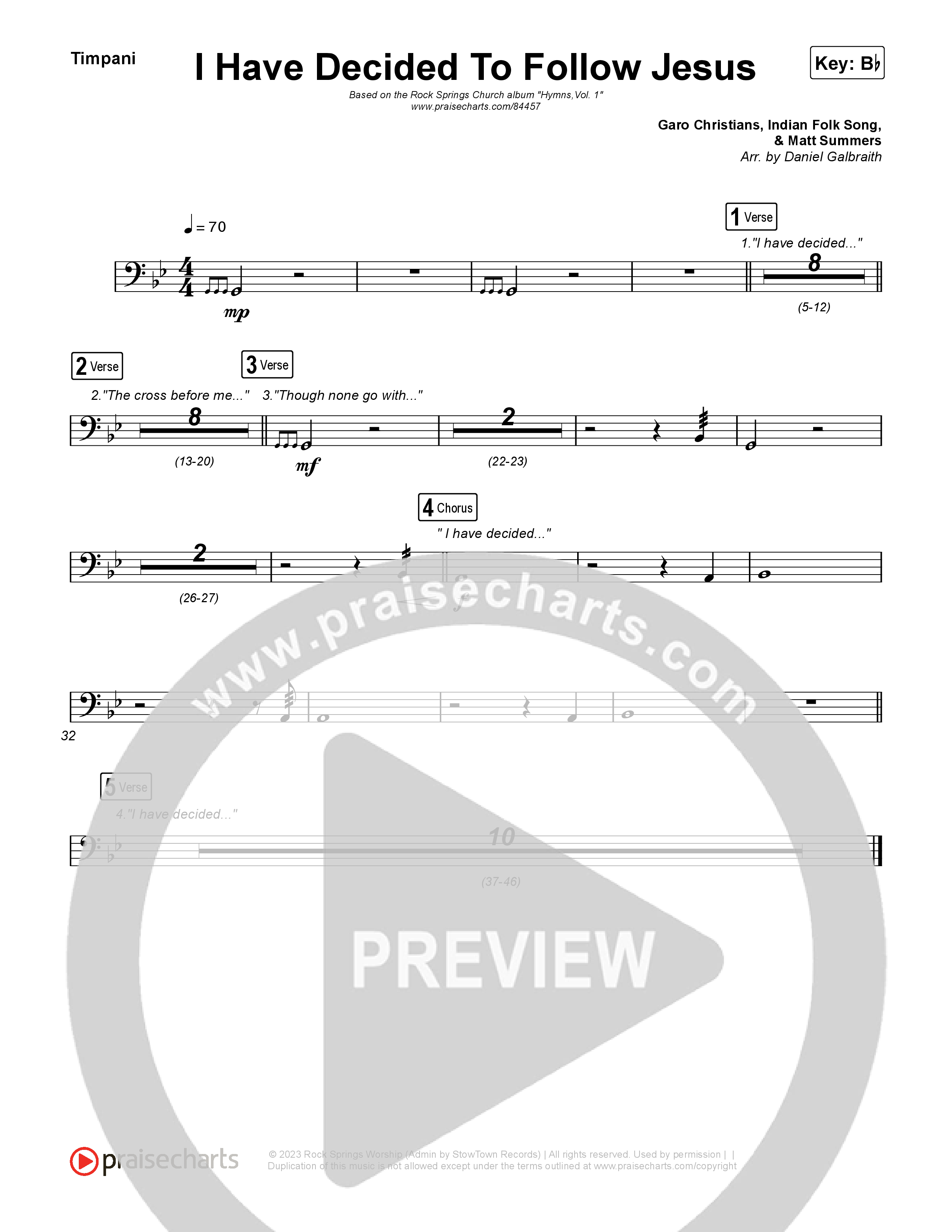 I Have Decided To Follow Jesus Timpani (Rock Springs Worship / Arr. Matt Summers)