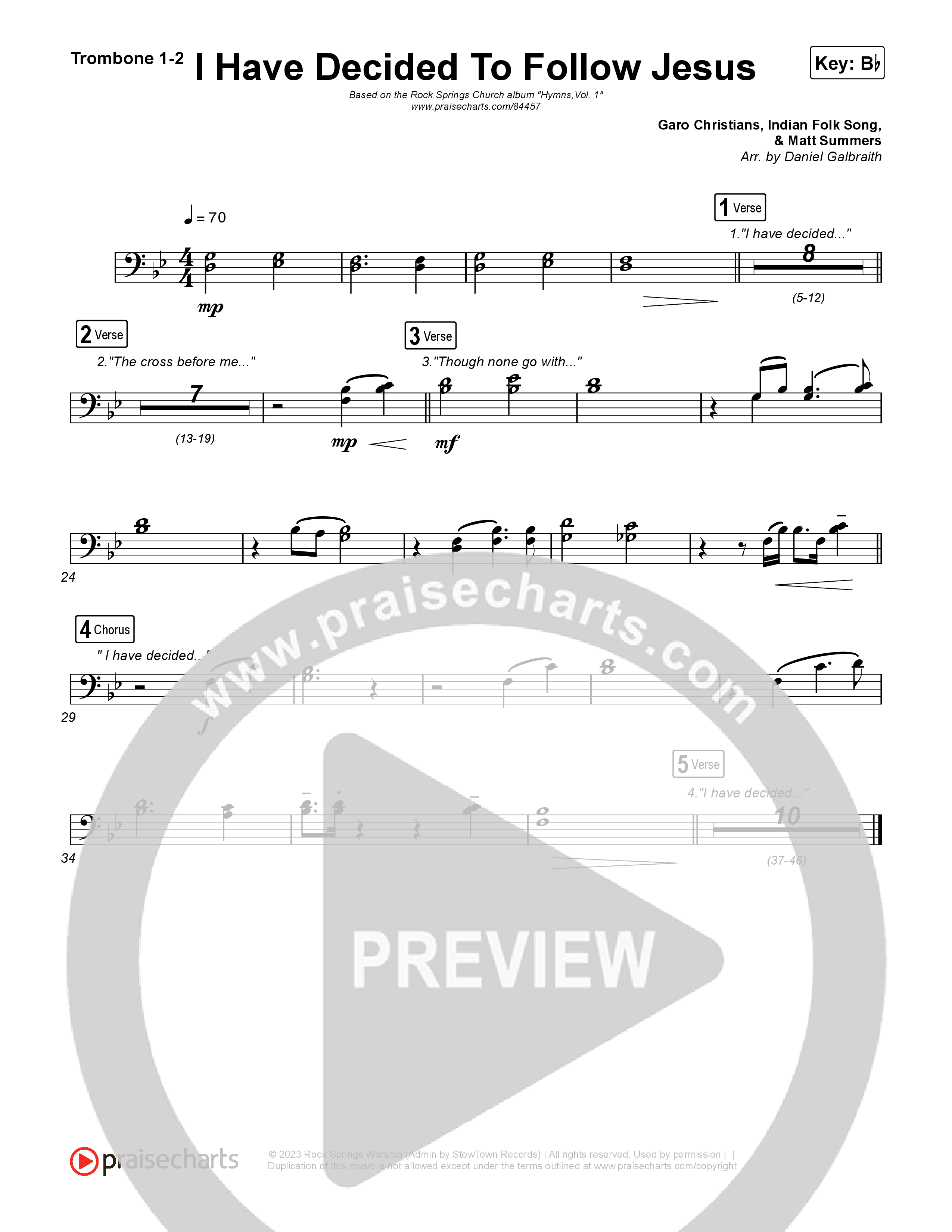 I Have Decided To Follow Jesus Trombone 1,2 (Rock Springs Worship / Arr. Matt Summers)