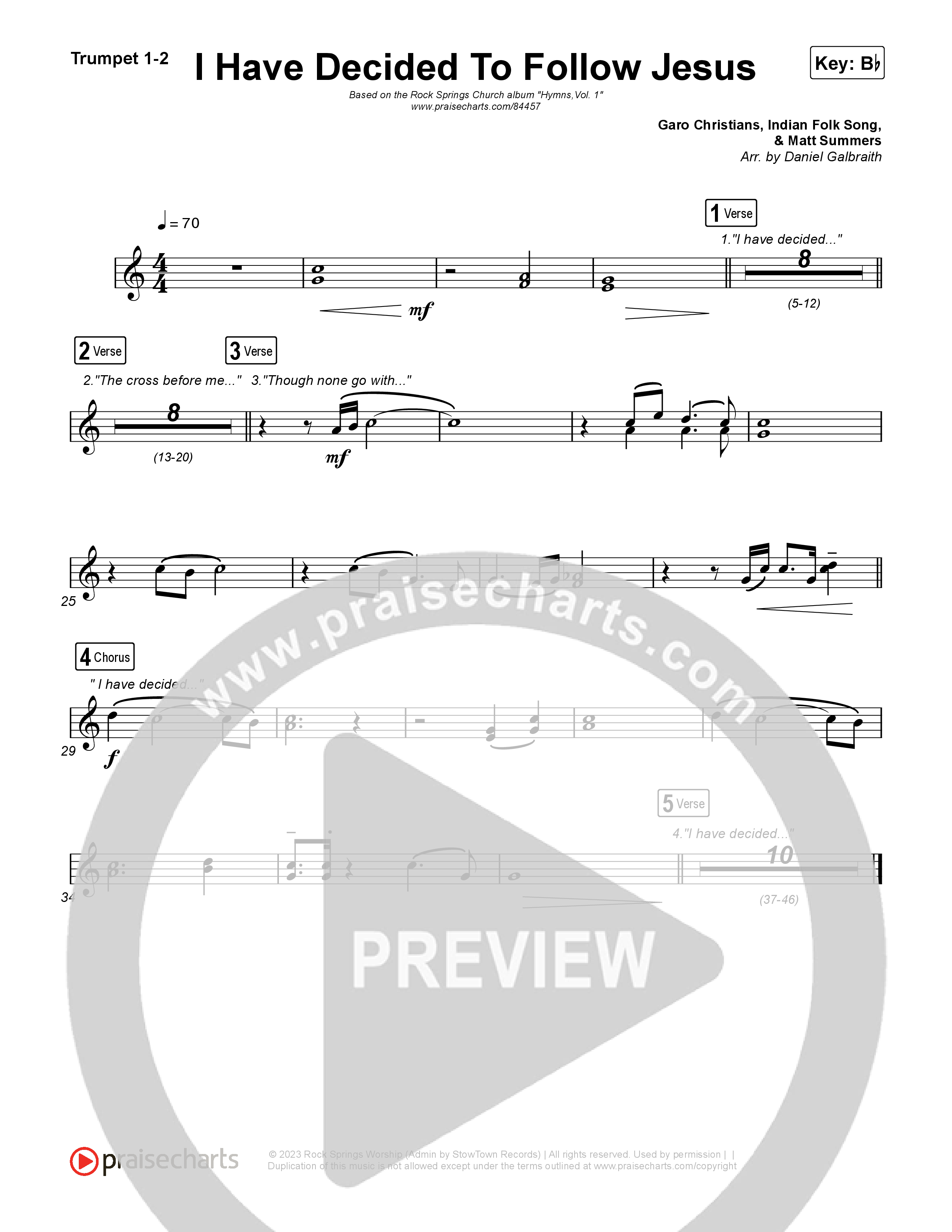 I Have Decided To Follow Jesus Trumpet 1,2 (Rock Springs Worship / Arr. Matt Summers)