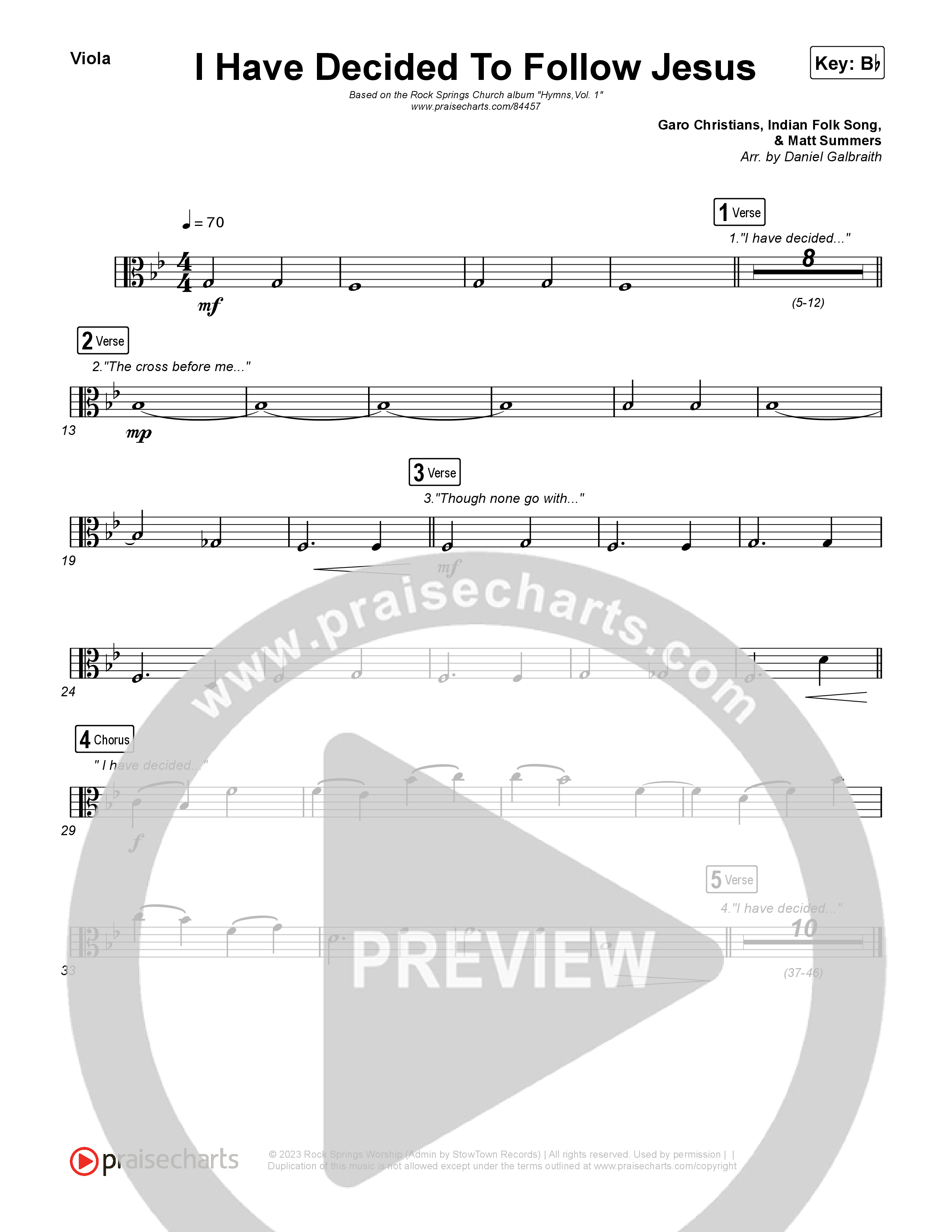 I Have Decided To Follow Jesus Viola (Rock Springs Worship / Arr. Matt Summers)