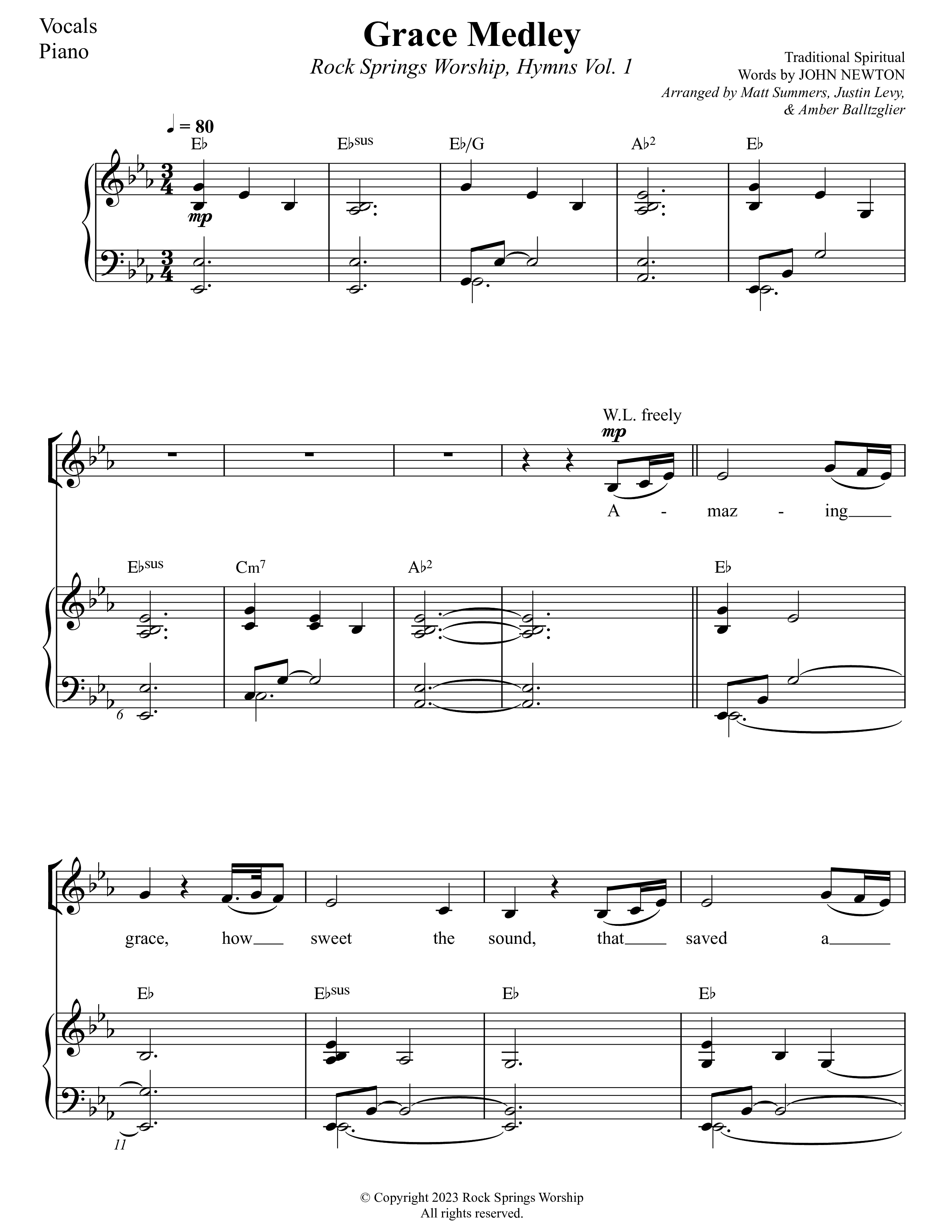 Grace Medley Piano/Vocal (Rock Springs Worship / Arr. Matt Summers / Arr. Amber Balltzglier / Arr. Justin Levy)