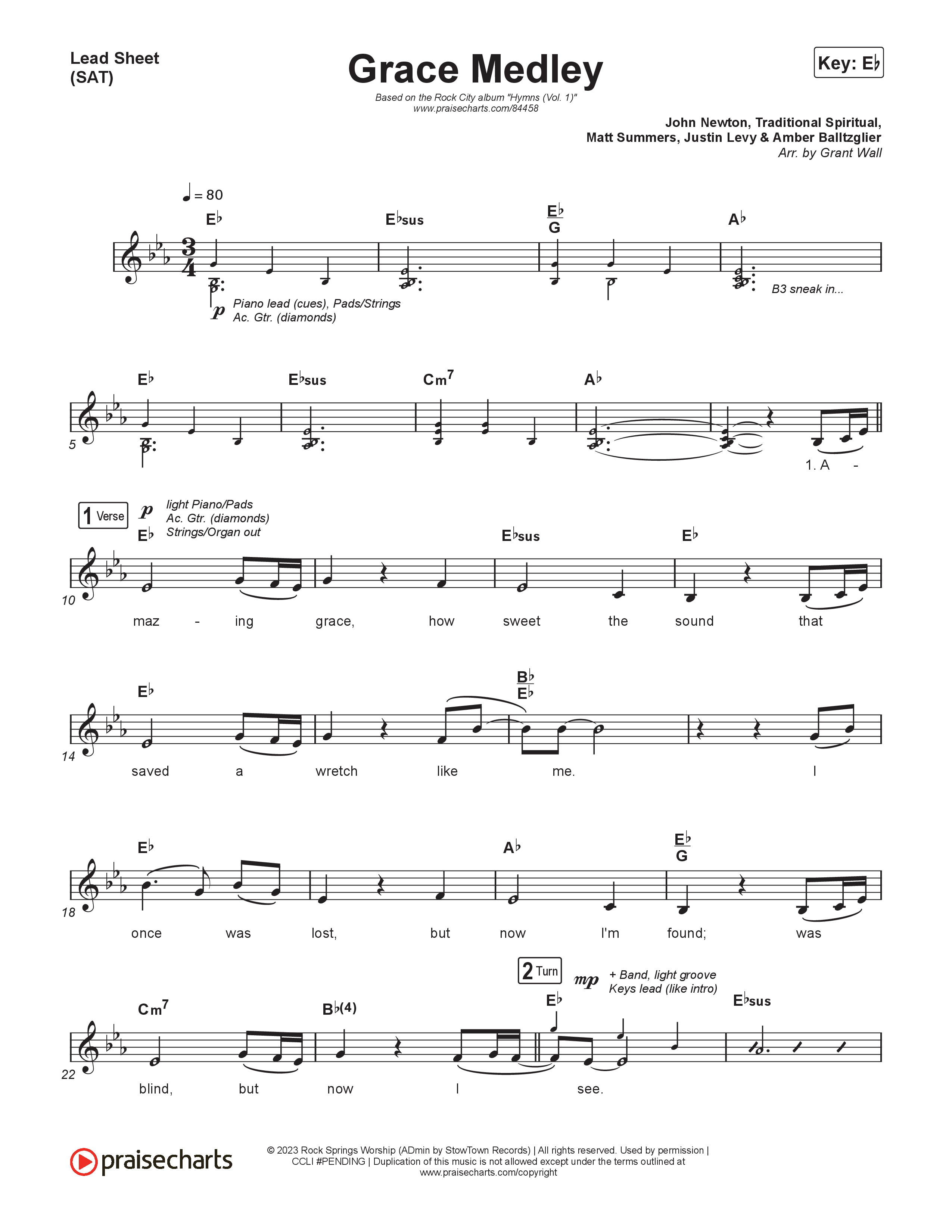 Grace Medley Lead Sheet (SAT) (Rock Springs Worship / Arr. Matt Summers / Arr. Amber Balltzglier / Arr. Justin Levy)