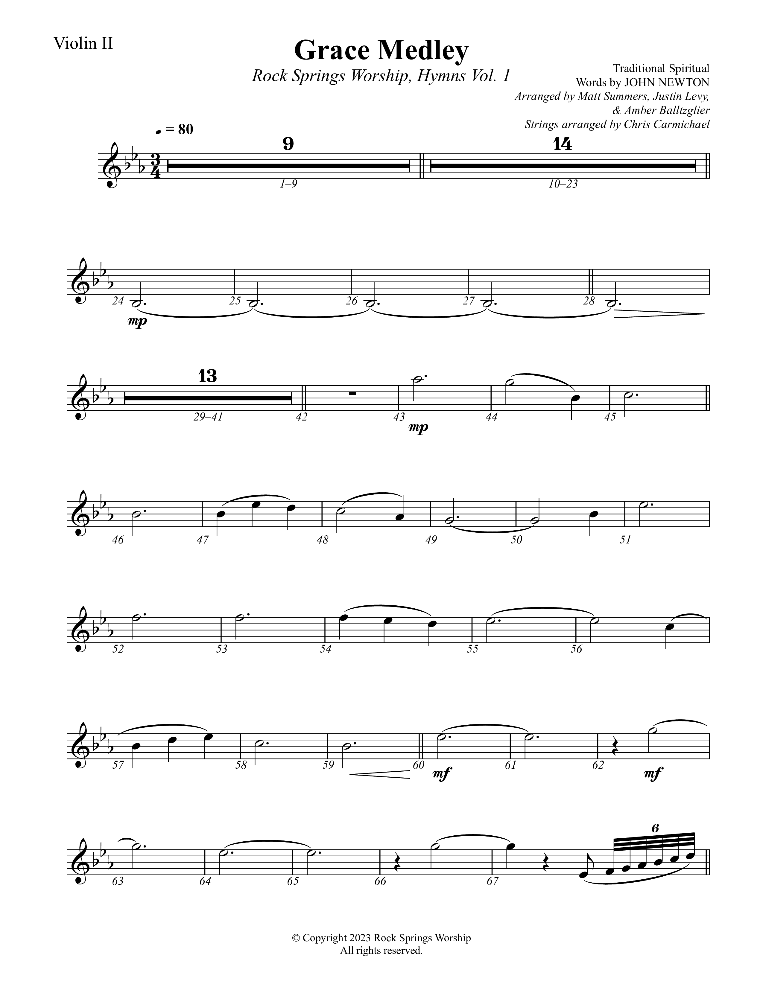 Grace Medley Violin 2 (Rock Springs Worship / Arr. Matt Summers / Arr. Amber Balltzglier / Arr. Justin Levy)