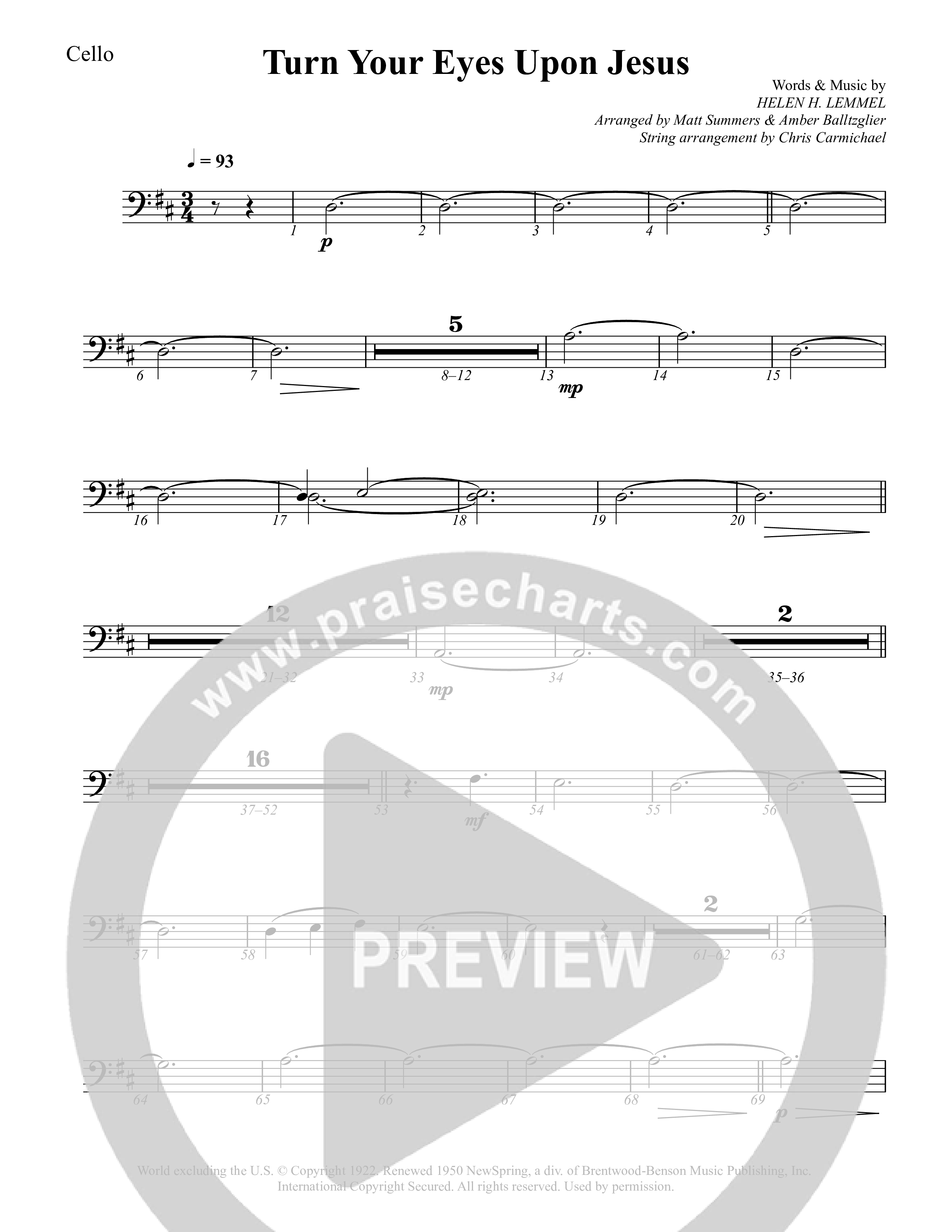 Turn Your Eyes Upon Jesus Cello (Rock Springs Worship / Arr. Matt Summers / Arr. Amber Balltzglier)