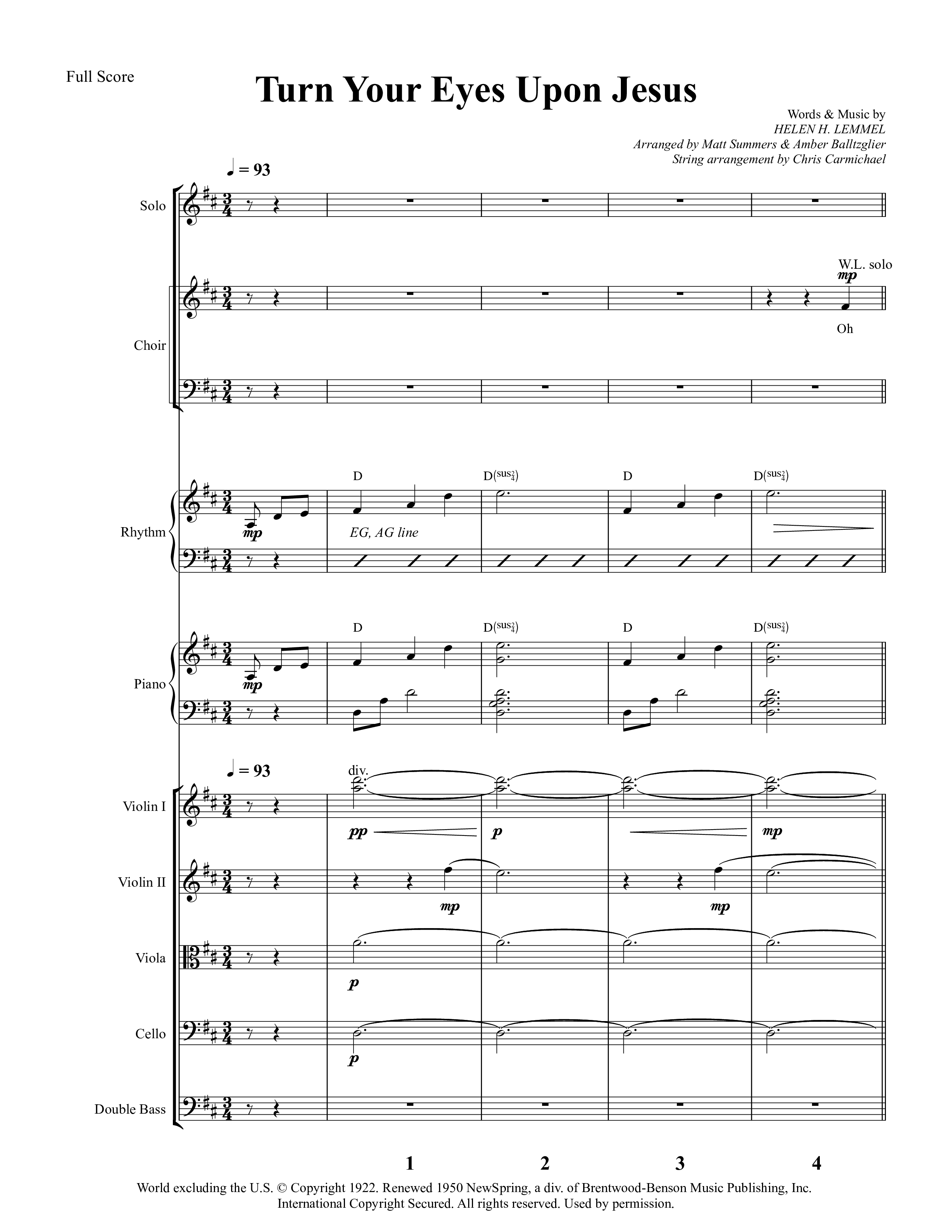 Turn Your Eyes Upon Jesus Conductor's Score (Rock Springs Worship / Arr. Matt Summers / Arr. Amber Balltzglier)