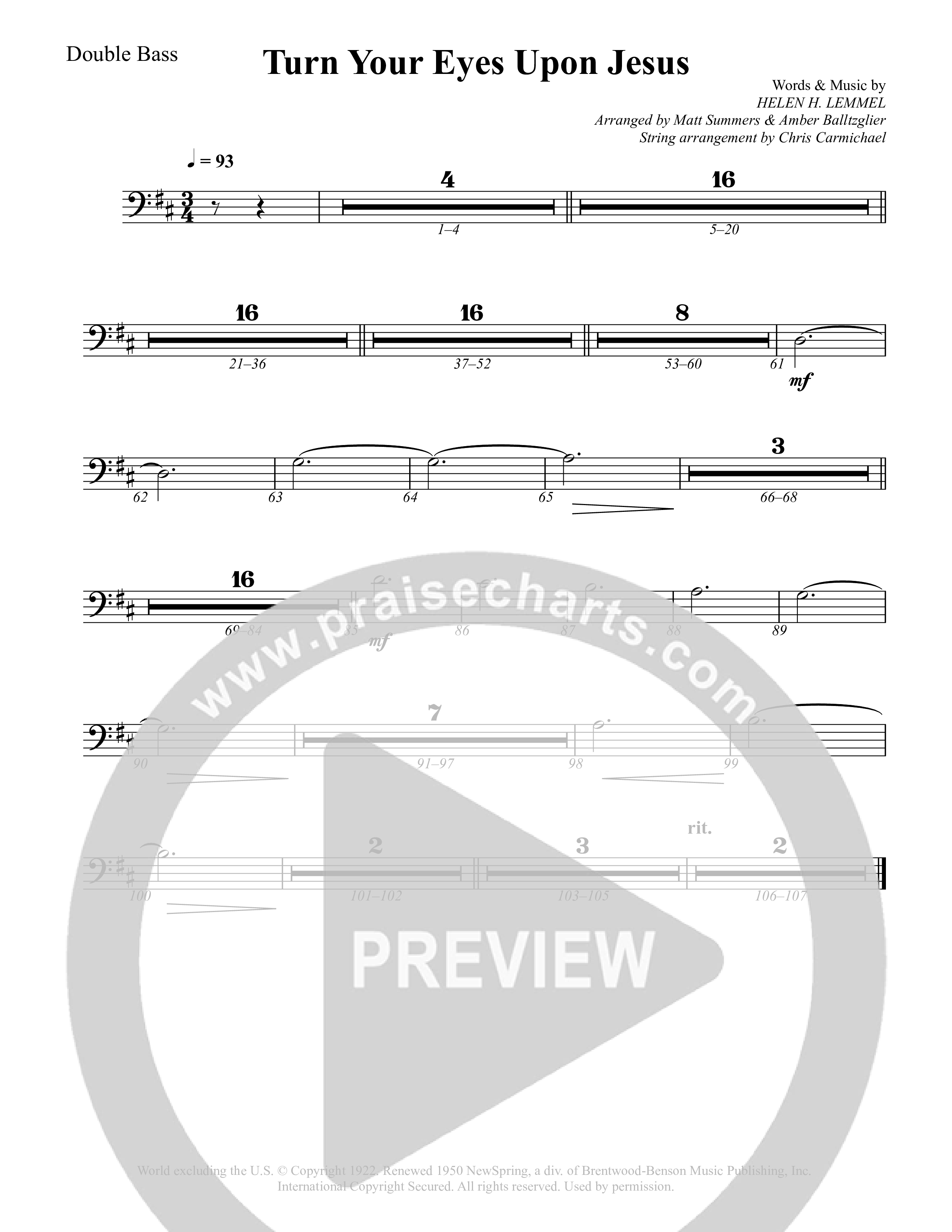 Turn Your Eyes Upon Jesus Double Bass (Rock Springs Worship / Arr. Matt Summers / Arr. Amber Balltzglier)