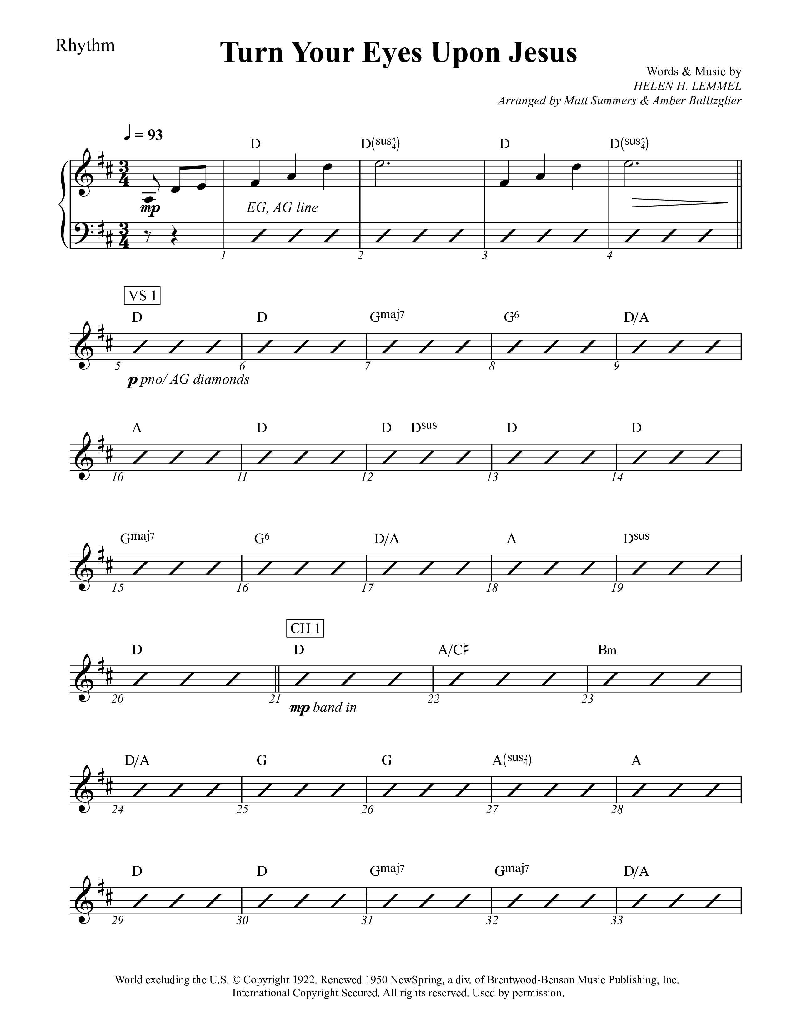 Turn Your Eyes Upon Jesus Rhythm Chart (Rock Springs Worship / Arr. Matt Summers / Arr. Amber Balltzglier)