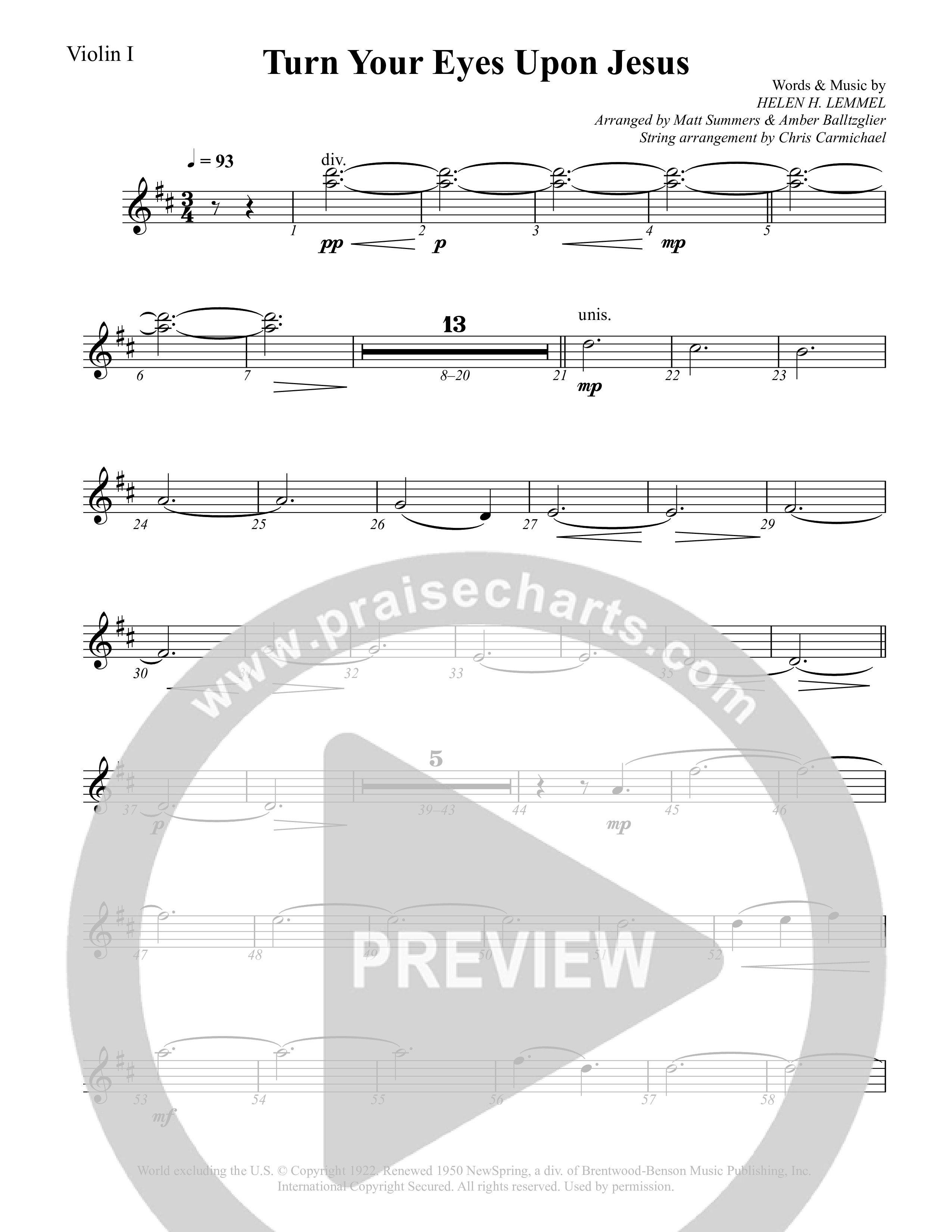 Turn Your Eyes Upon Jesus Violin 1 (Rock Springs Worship / Arr. Matt Summers / Arr. Amber Balltzglier)