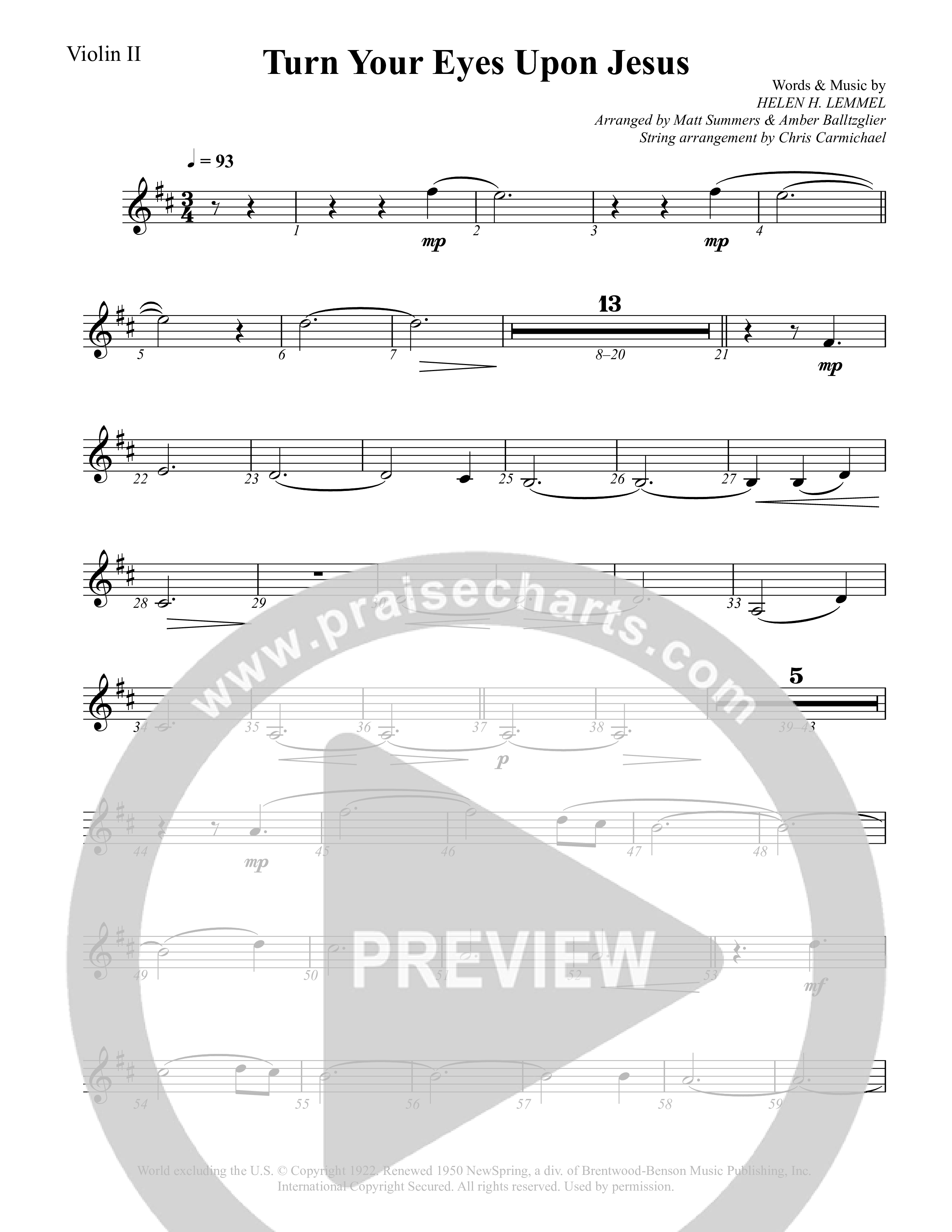 Turn Your Eyes Upon Jesus Violin 2 (Rock Springs Worship / Arr. Matt Summers / Arr. Amber Balltzglier)