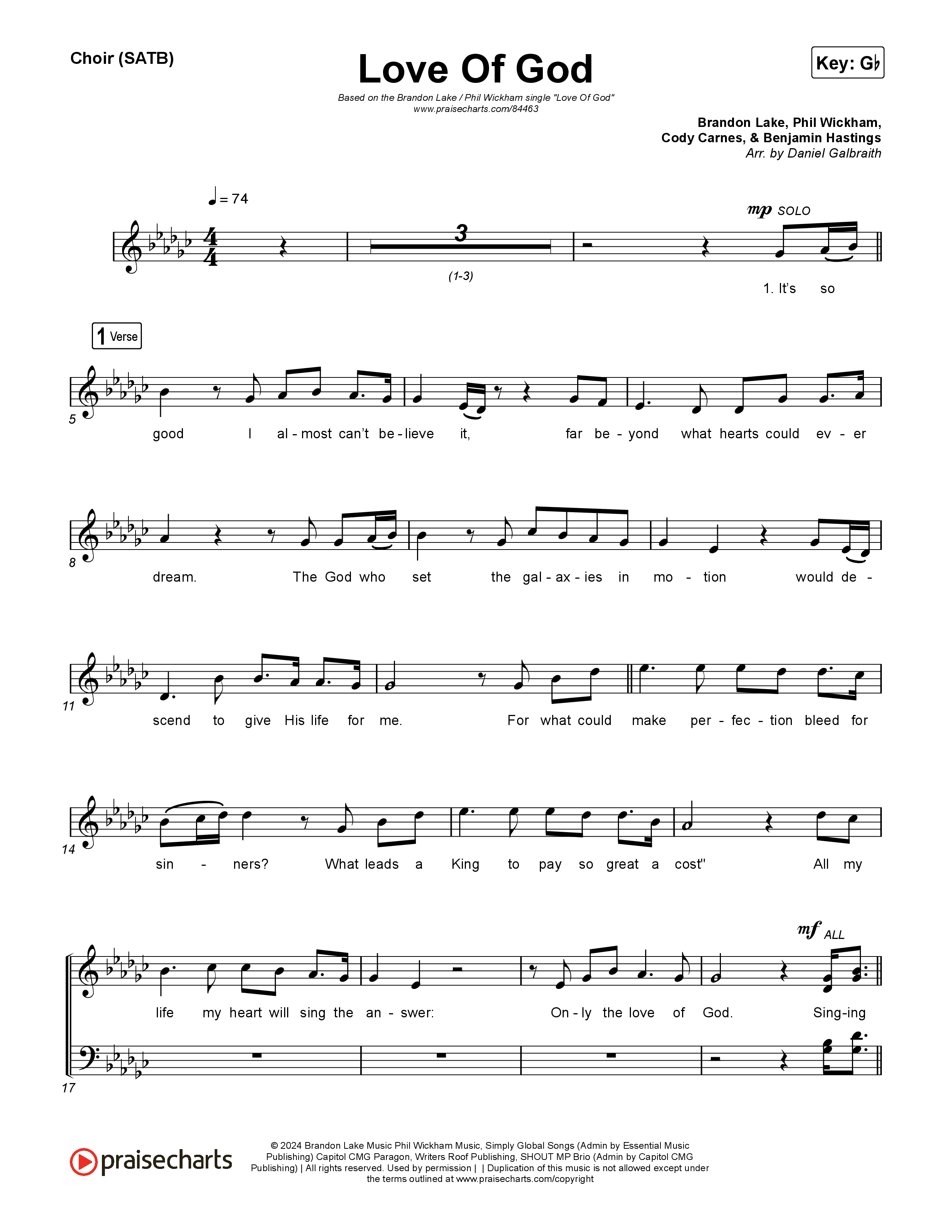 Love Of God Choir Sheet (SATB) (Brandon Lake / Phil Wickham)